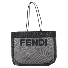 Vintage Fendi Black Mesh Logo Shopper Tote Bag 1025f18
