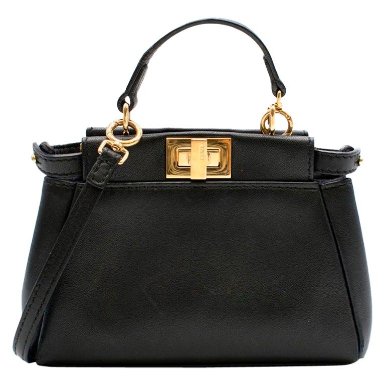 Fendi Black Micro Peekaboo Leather Shoulder Bag For Sale