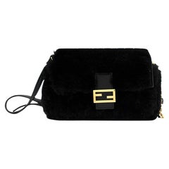 Fendi Black Micro Shearling Fur Baguette Bag