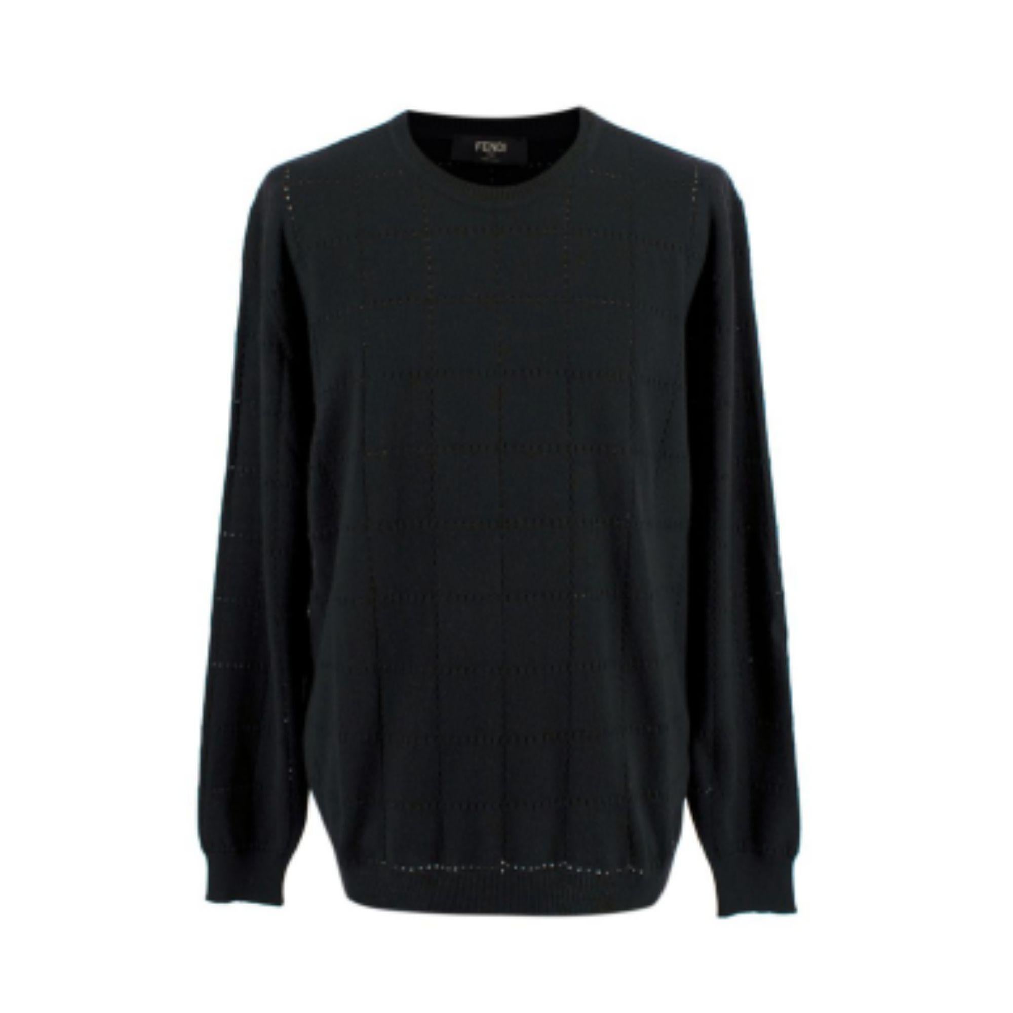 Fendi Black Mid Weight Check Knit Jumper For Sale 4