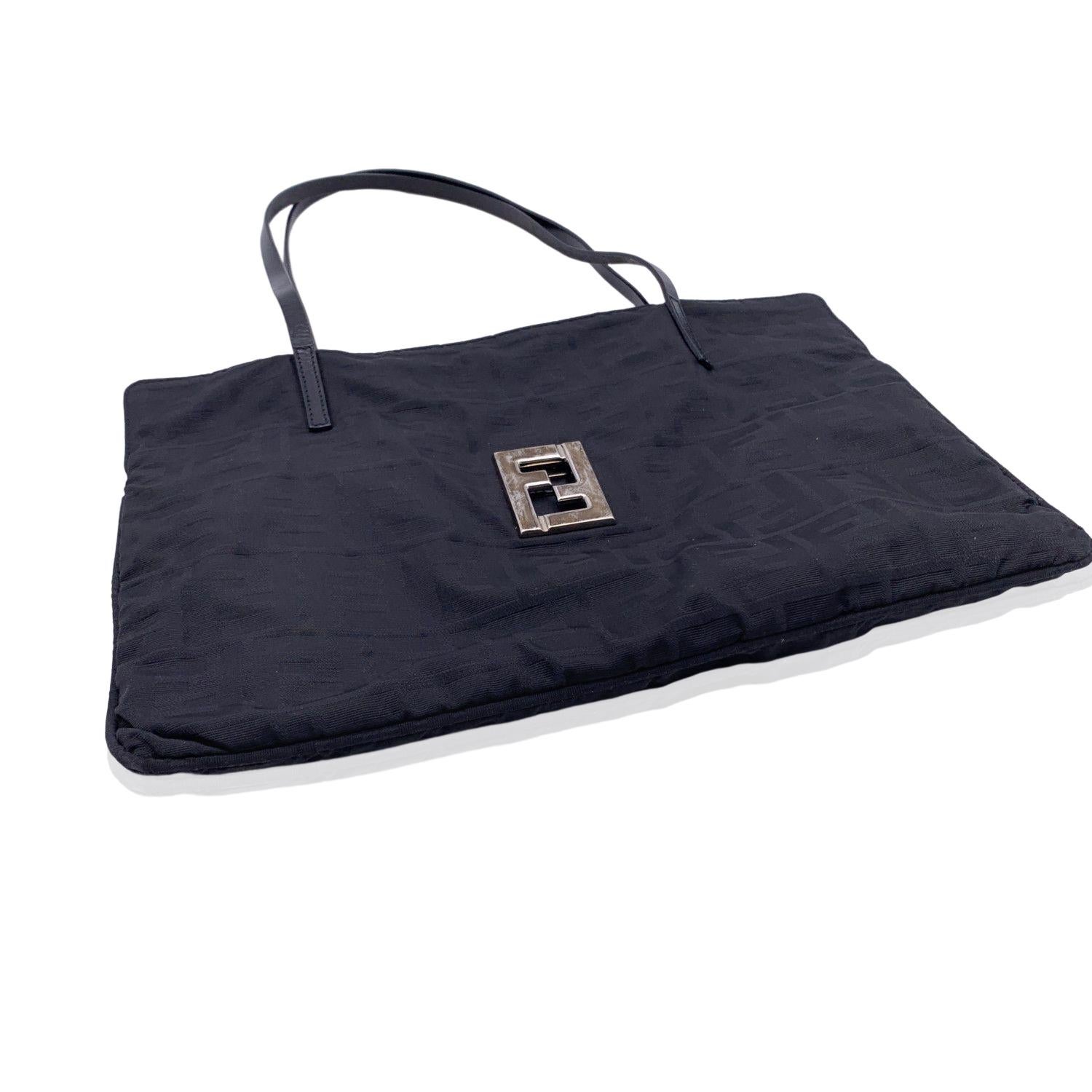 Women's Fendi Black Monogram Canvas Cut Out FF Logo Tote Bag