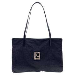 Fendi Black Monogram Canvas Cut Out FF Logo Tote Bag