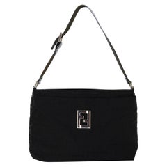 Fendi Black Monogram Canvas Shoulder Bag with Logo