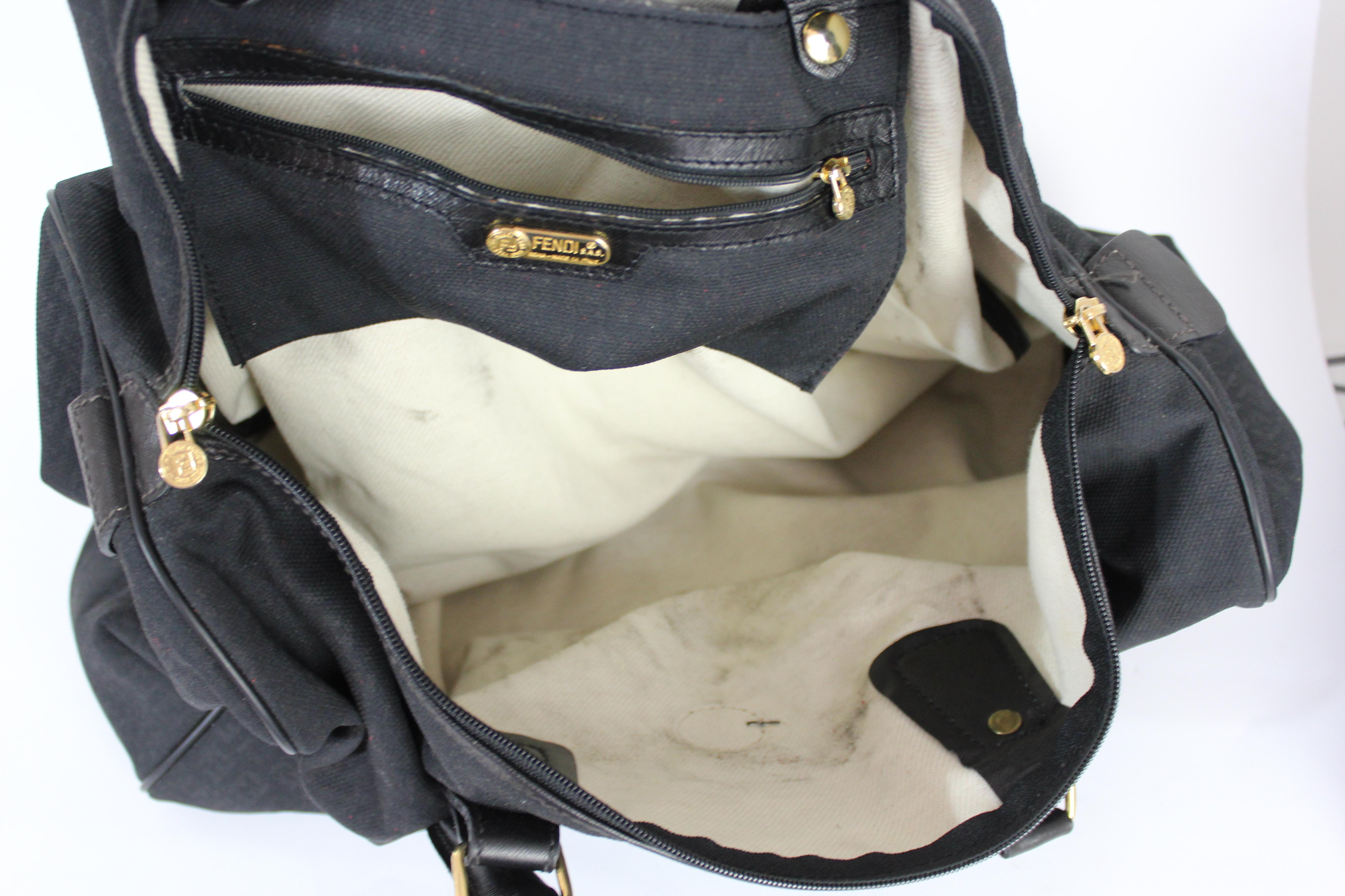 Fendi Black Monogram Duffle Travel Bag 1990s Soft Canvas and Leather Handles 6