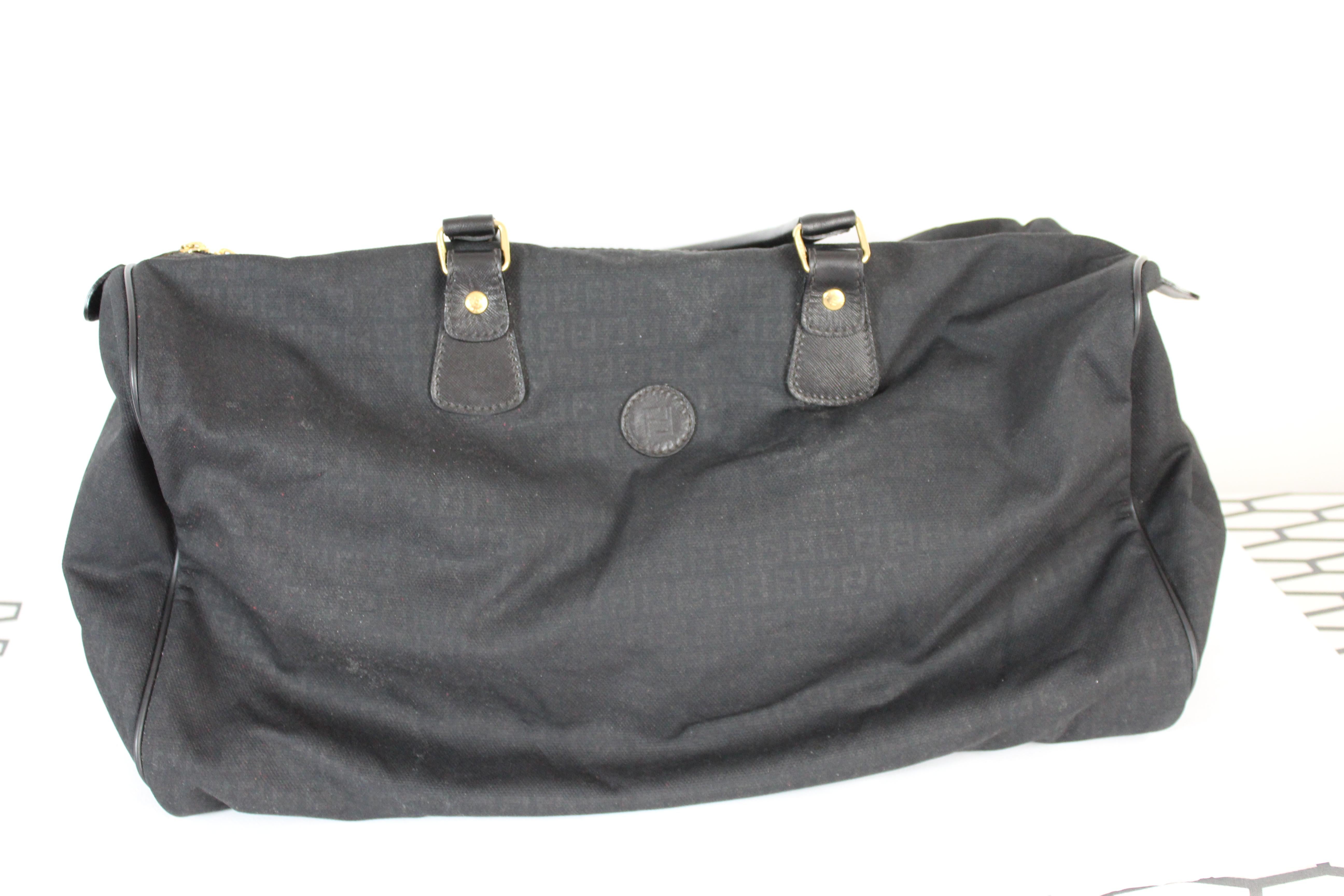 Fendi Black Monogram Duffle Travel Bag 1990s Soft Canvas and Leather Handles 1