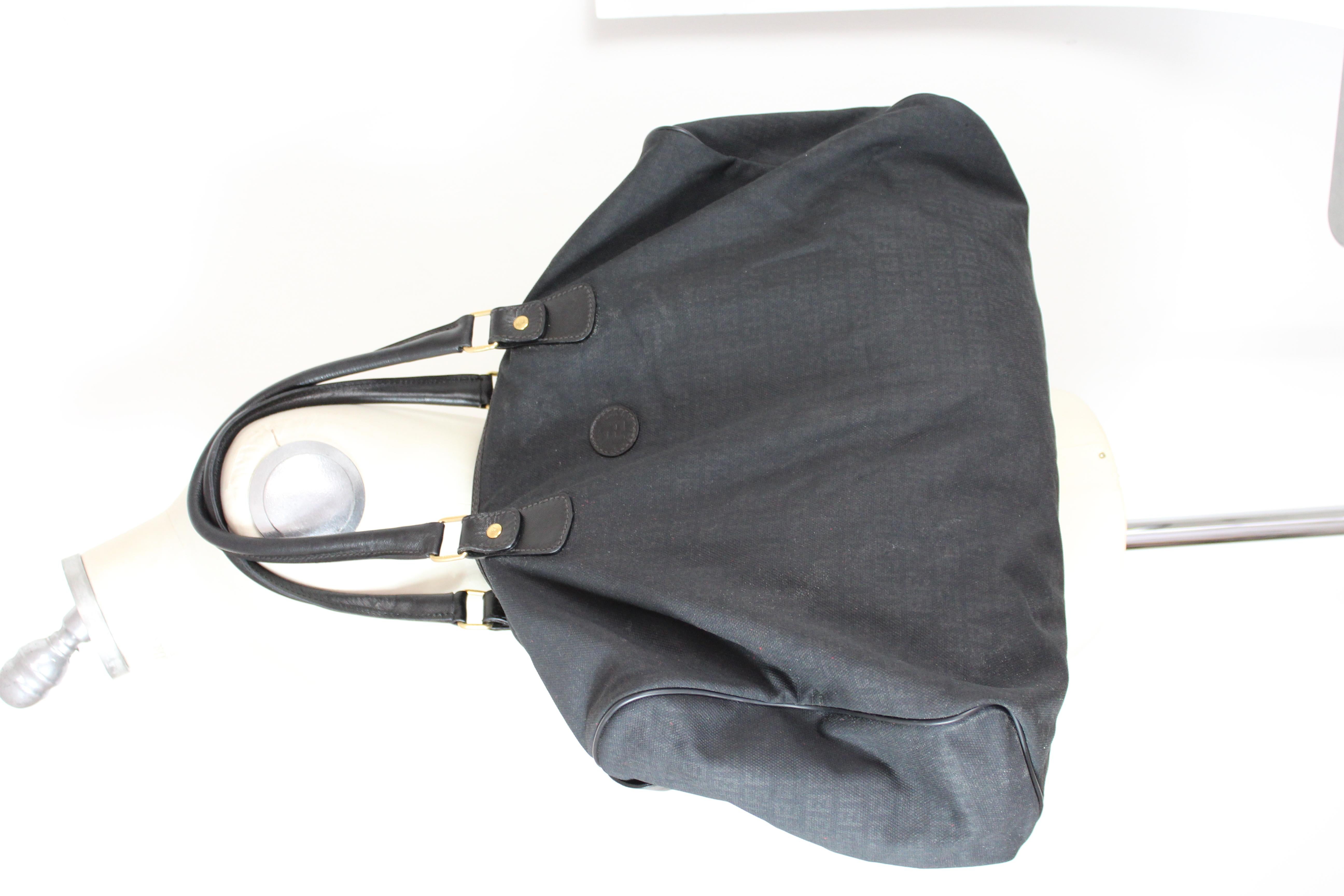 Fendi Black Monogram Duffle Travel Bag 1990s Soft Canvas and Leather Handles 3