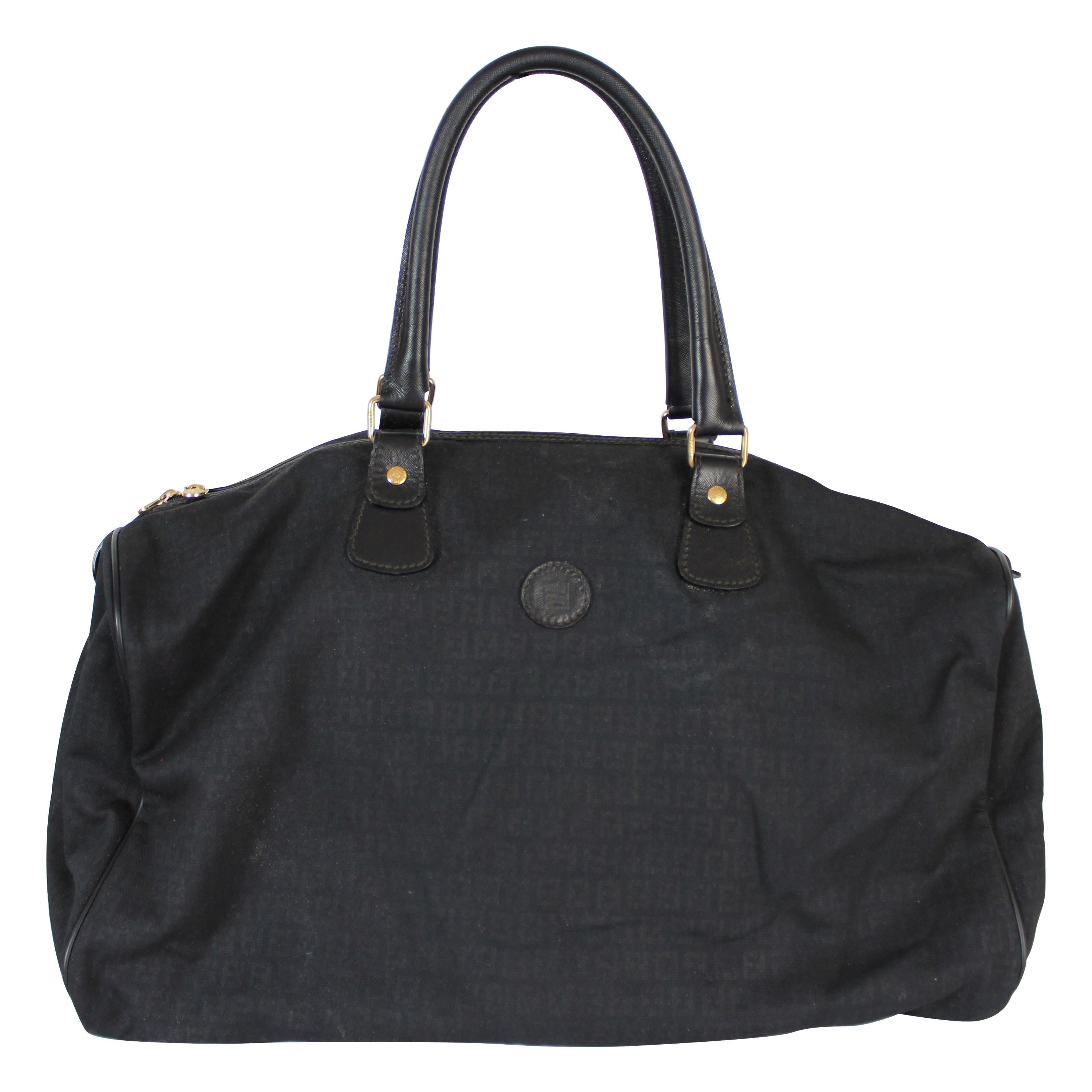 Fendi Black Monogram Duffle Travel Bag 1990s Soft Canvas and Leather Handles