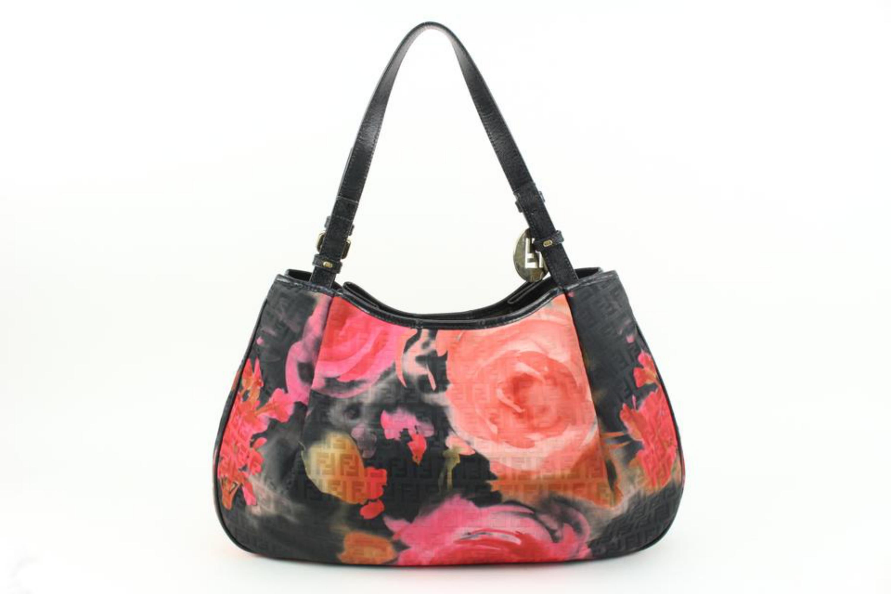 Fendi Black Monogram FF Zucchino Floral One Shoulder Hobo Bag 37f324s 1