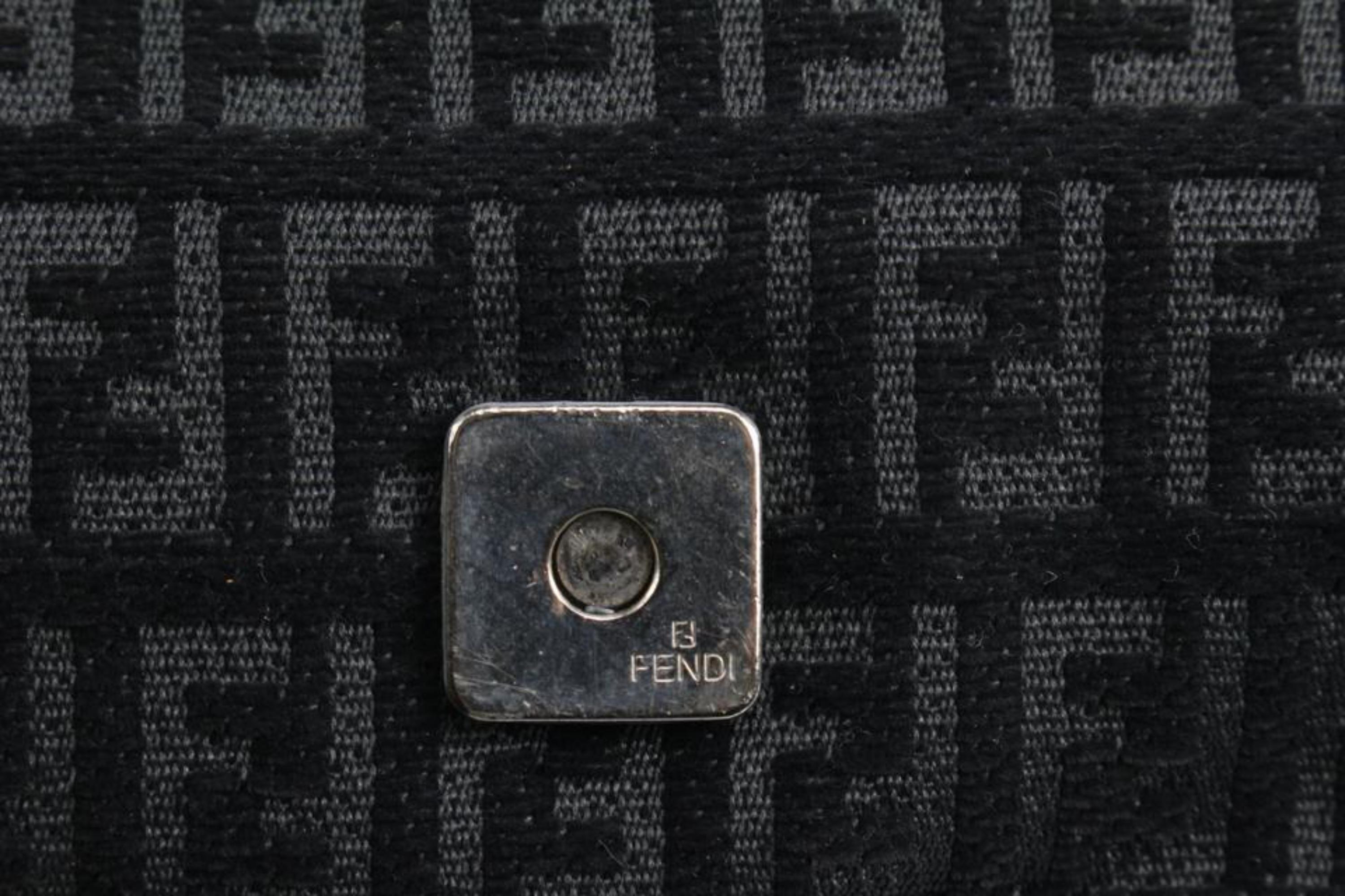 Fendi Black Monogram FF Zucchino Mama Baguette Shoulder bag 84f418s For Sale 7