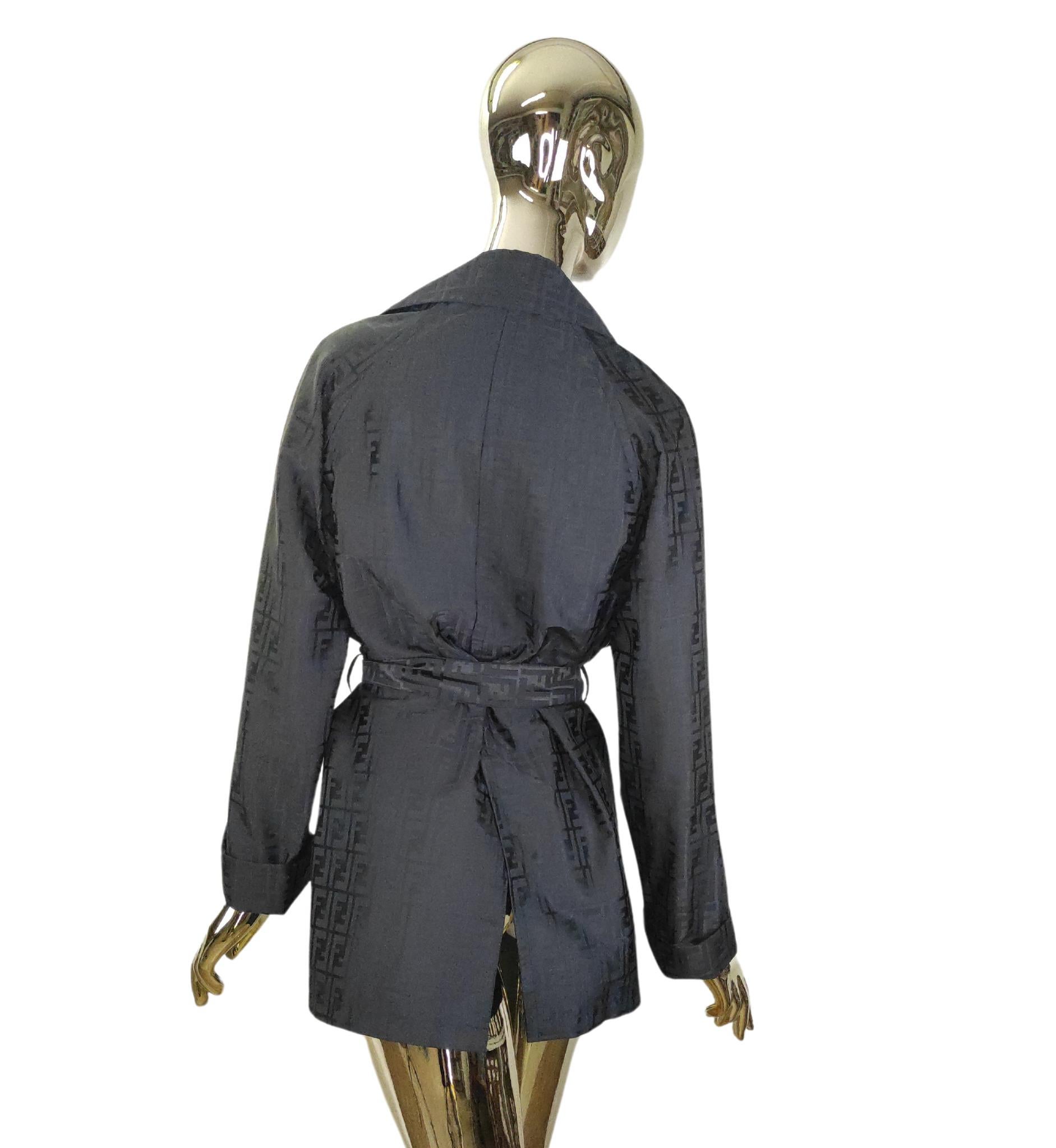Black Fendi black monogram trench coat 1990s For Sale