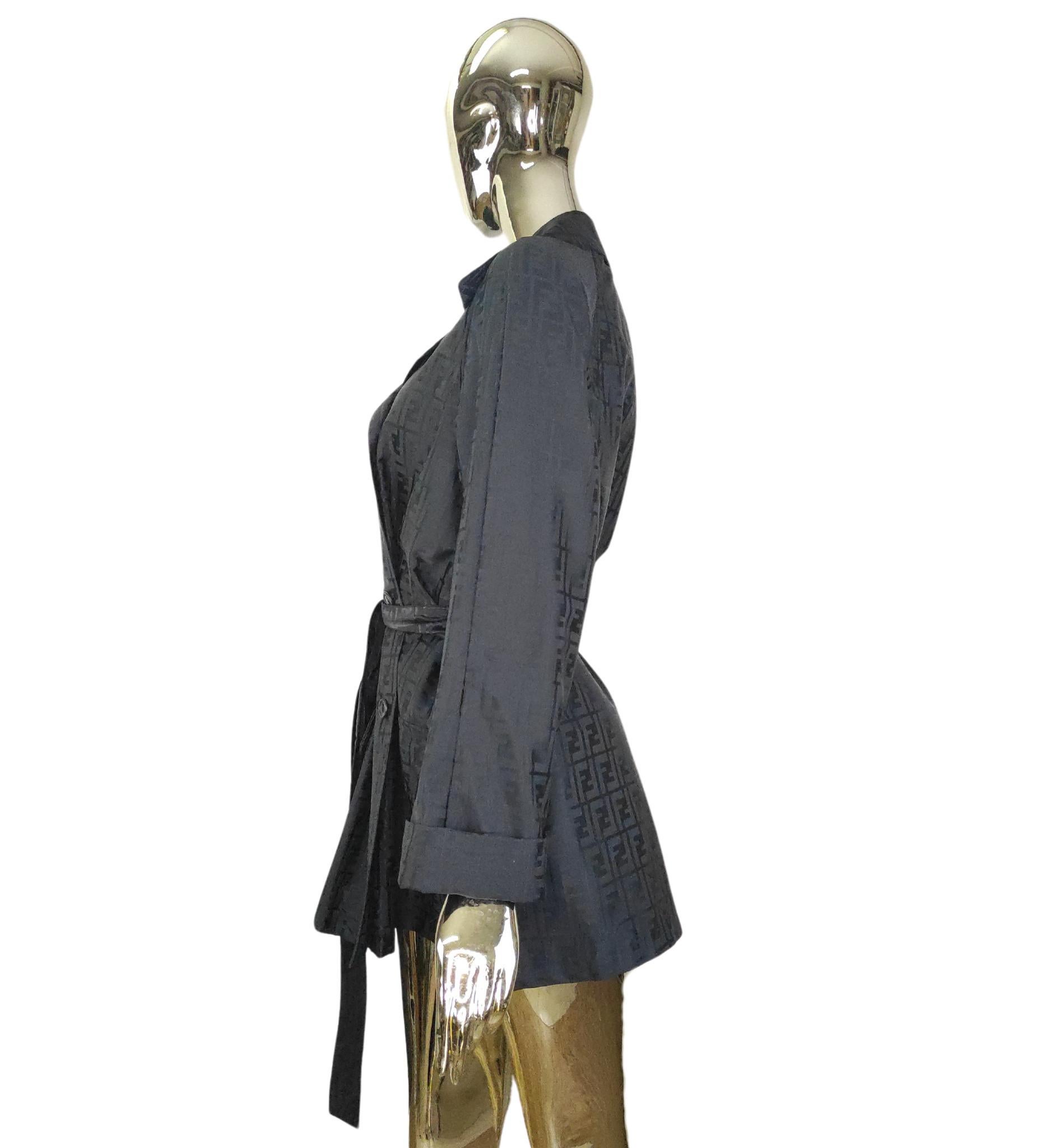 Fendi black monogram trench coat 1990s In Good Condition For Sale In Milano, IT