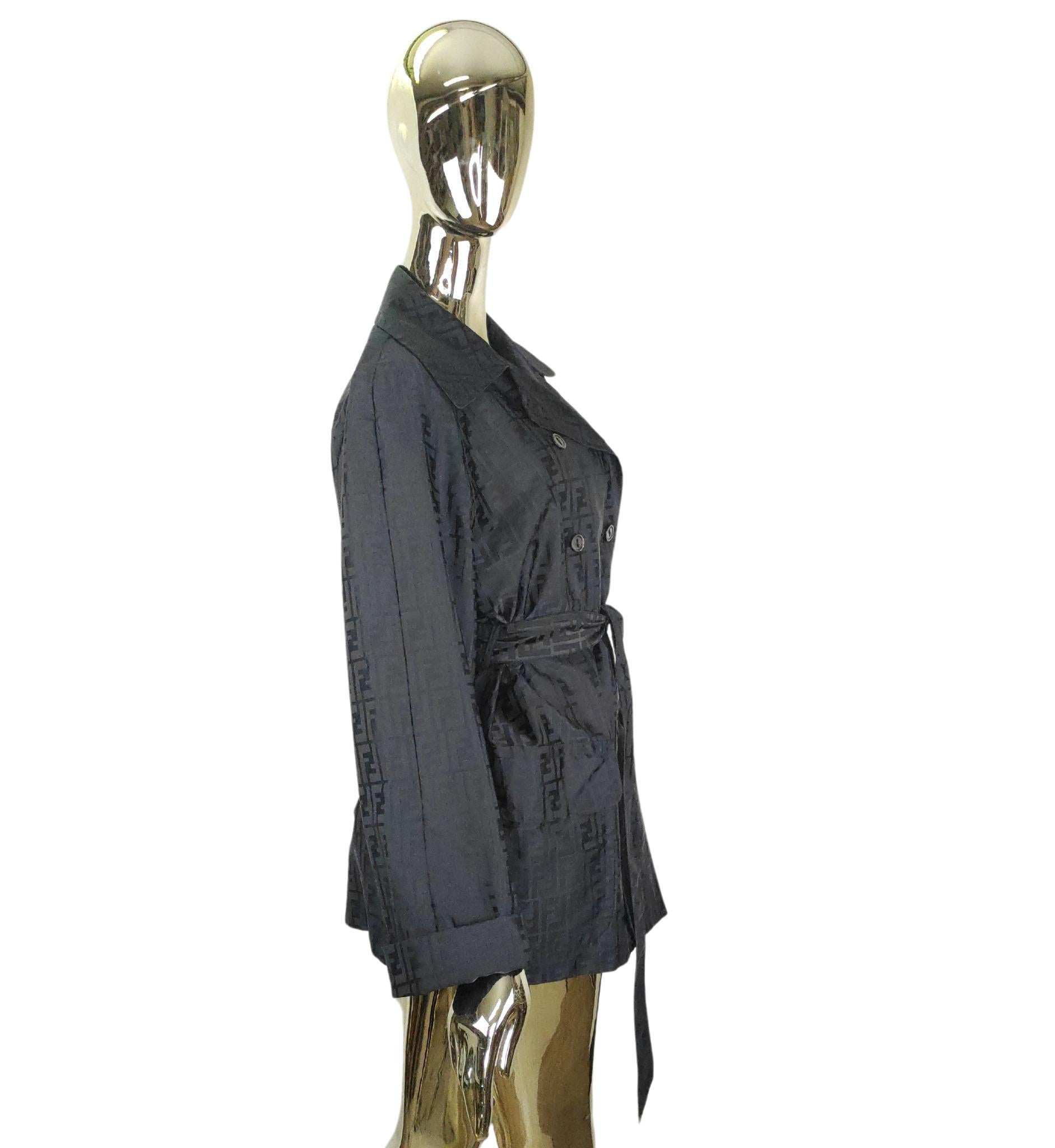 Women's or Men's Fendi black monogram trench coat 1990s For Sale