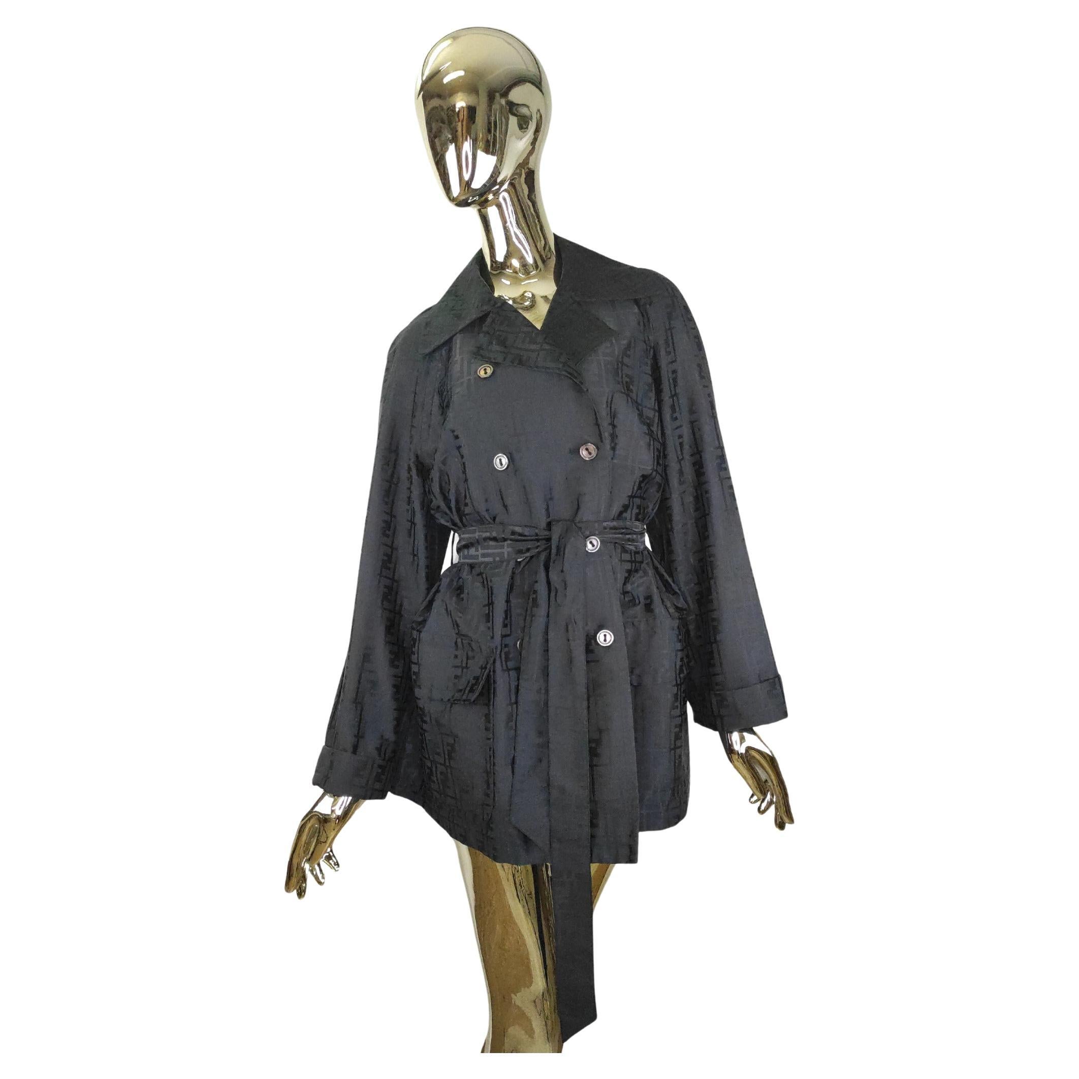 Fendi black monogram trench coat 1990s For Sale