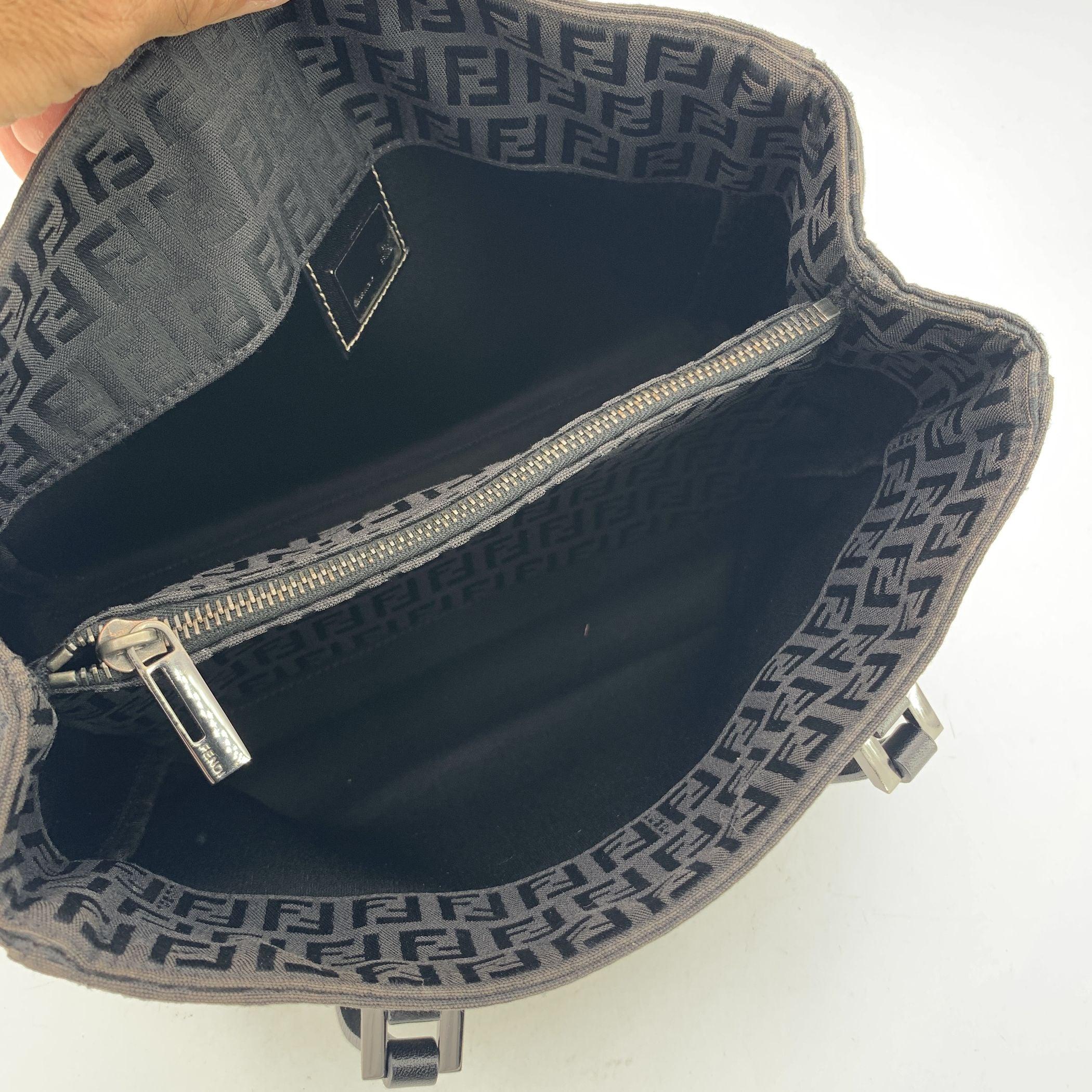 Fendi Black Monogram Zucchino Canvas Small Tote Handbag For Sale 1