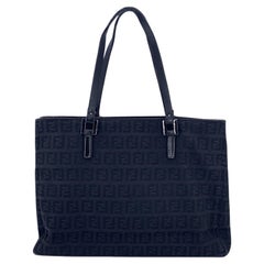 Fendi Black Monogram Zucchino Canvas Small Tote Handbag