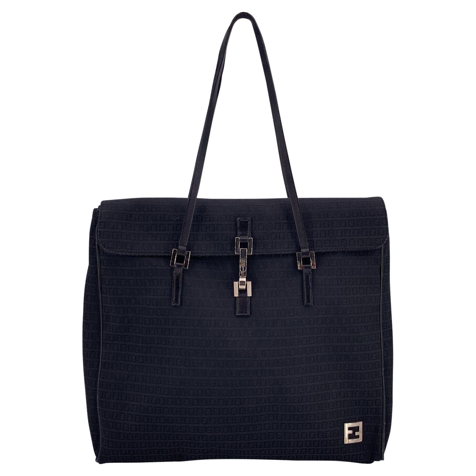 Fendi Black Monogram Zucchino Canvas Tote Shopping Bag