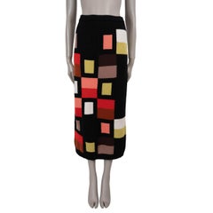 FENDI Schwarzer & mehrfarbiger GEOMETRIC MIDI-Rock aus Wollmischung 2016 S