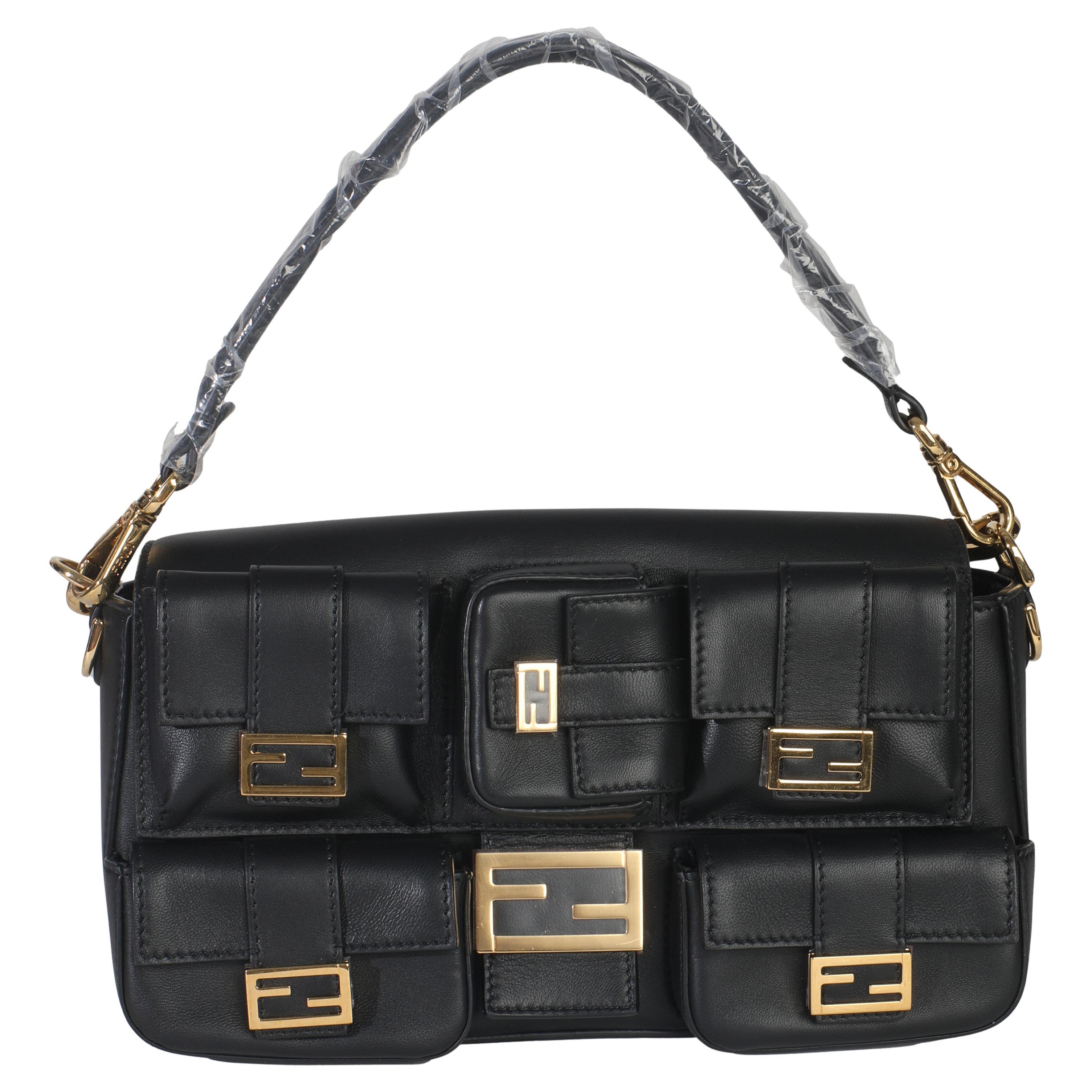 Fendi Black Nappa Convertible Multipocket Baguette Bag