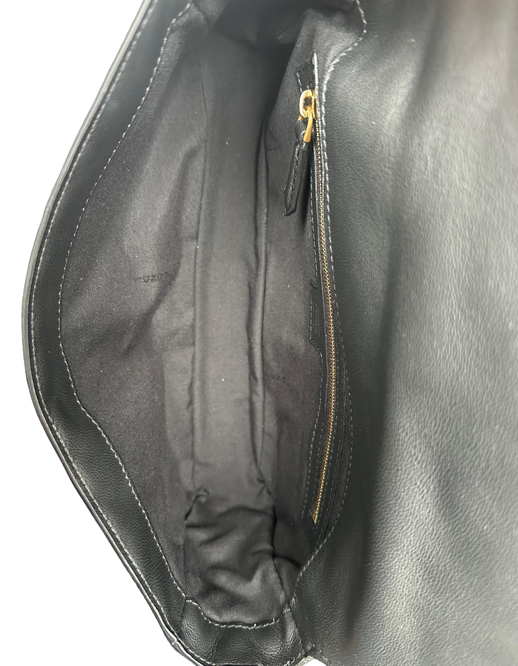 Fendi Black Nappa Embossed Logo FF 1974 Medium Baguette NM Bag w/ Two Straps 4