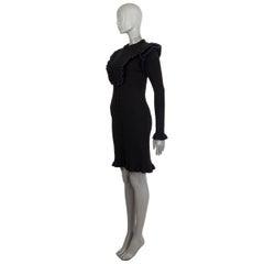 FENDI black & navy RUFFLE TRIM RIB KNIT Long Sleeve Dress S