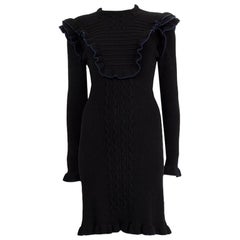 Used FENDI black & navy RUFFLE TRIM RIB KNIT Long Sleeve Dress S