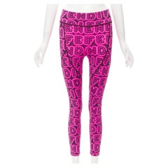 FENDI black neon pink logo print overlocking legging pants S