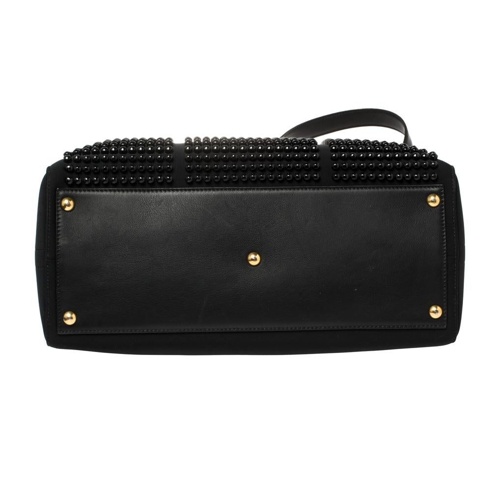 Fendi Black Neoprene and Leather Black Studded Medium 2Jours Tote 7