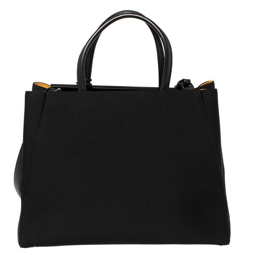 Women's Fendi Black Neoprene and Leather Black Studded Medium 2Jours Tote