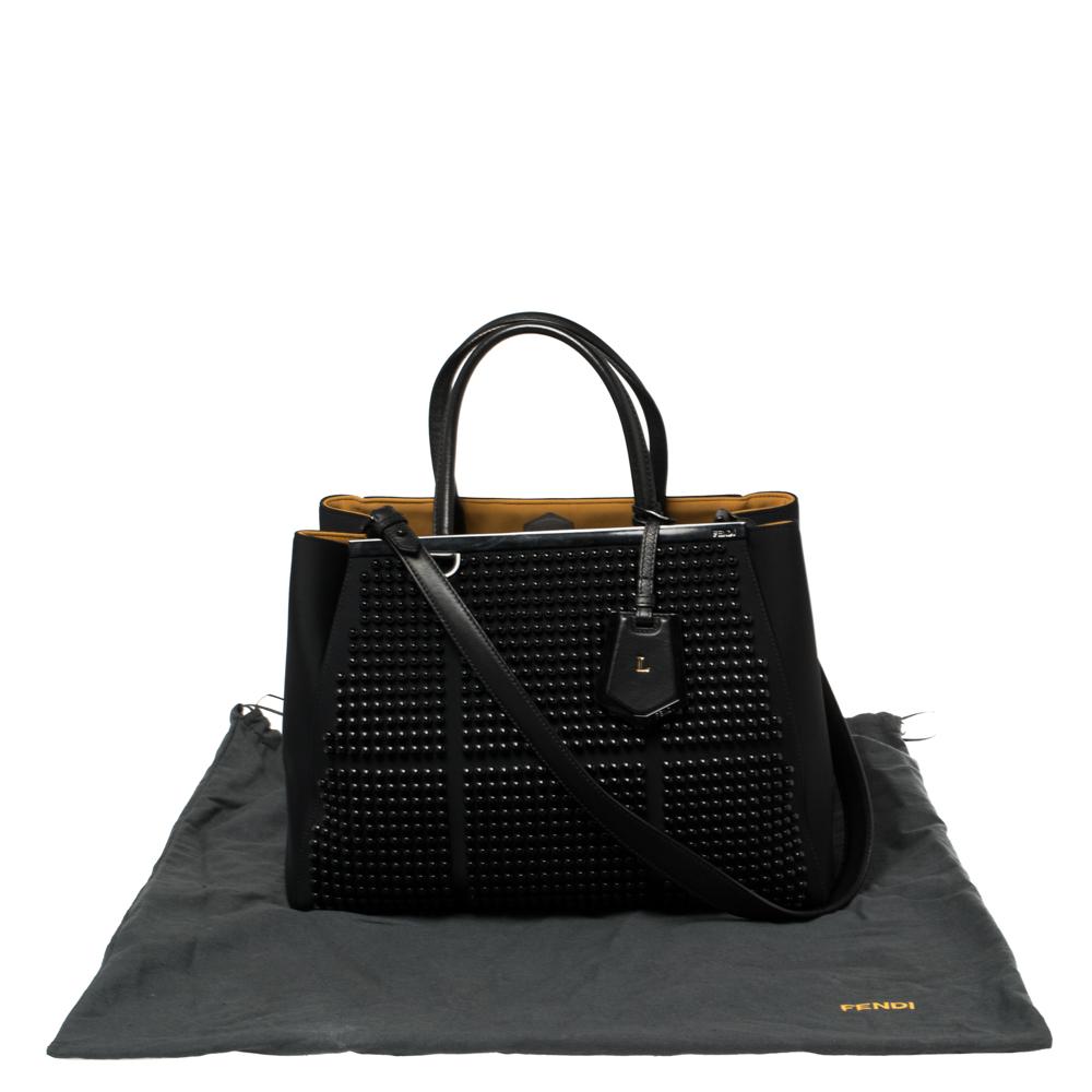 Fendi Black Neoprene and Leather Black Studded Medium 2Jours Tote 5