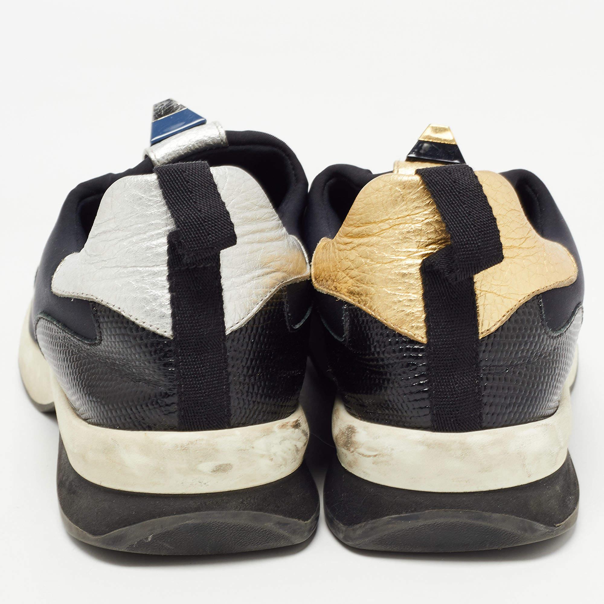 Fendi Black Neoprene and Leather Studded Slip On Sneakers Size 40 For Sale 1