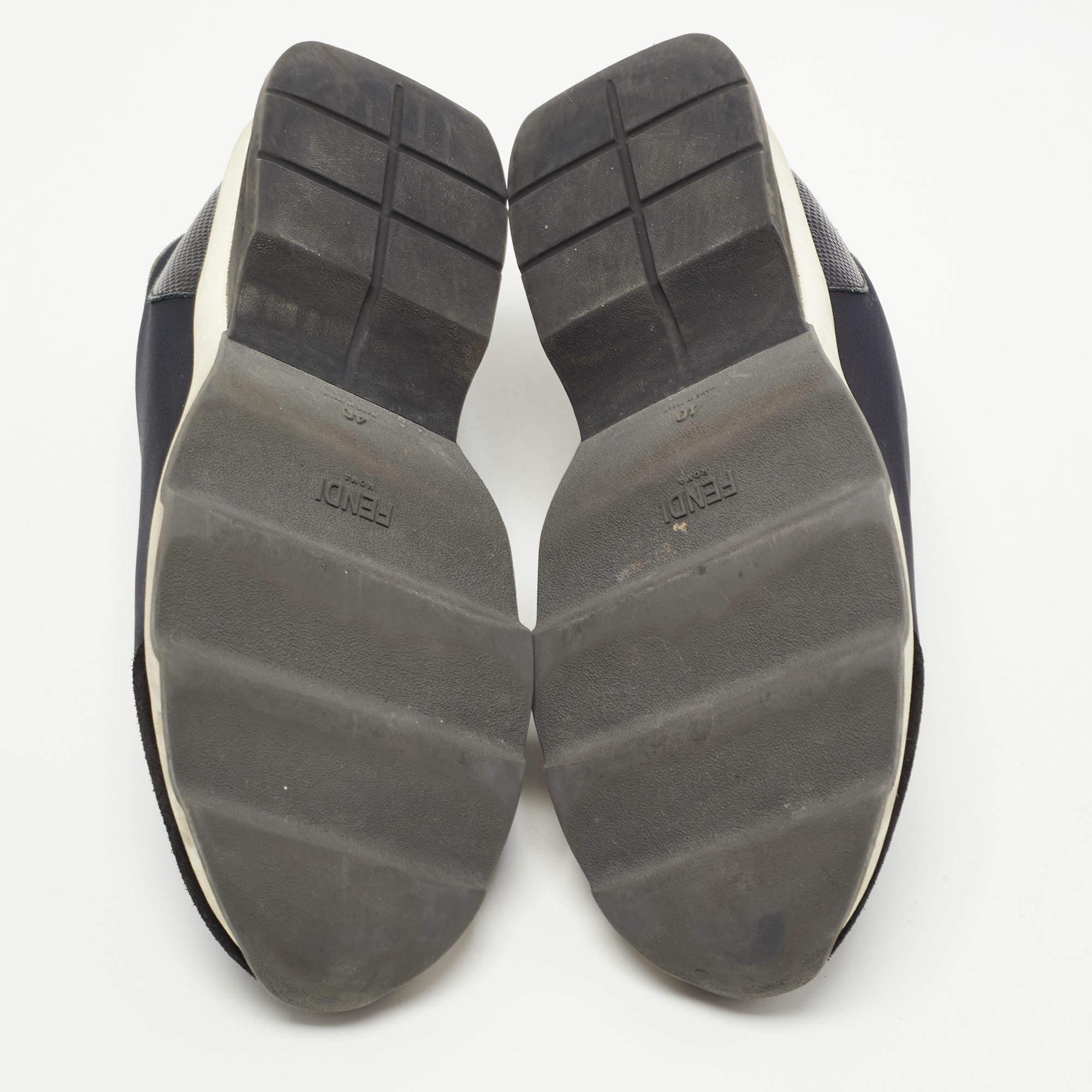Fendi Black Neoprene and Leather Studded Slip On Sneakers Size 40 For Sale 2