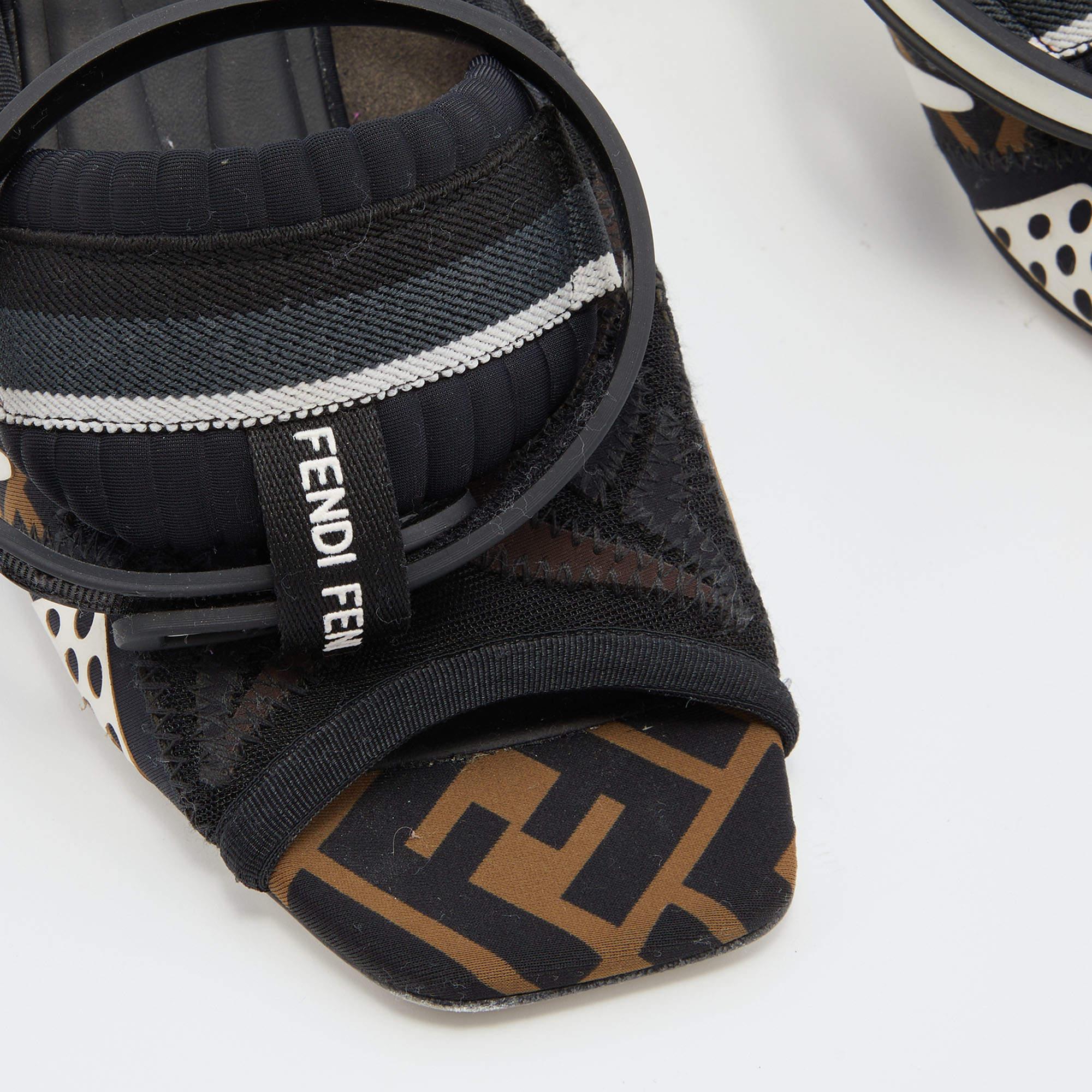 Women's Fendi Black Neoprene And Mesh Freedom FF Patchwork Slingback Sandals Size 38