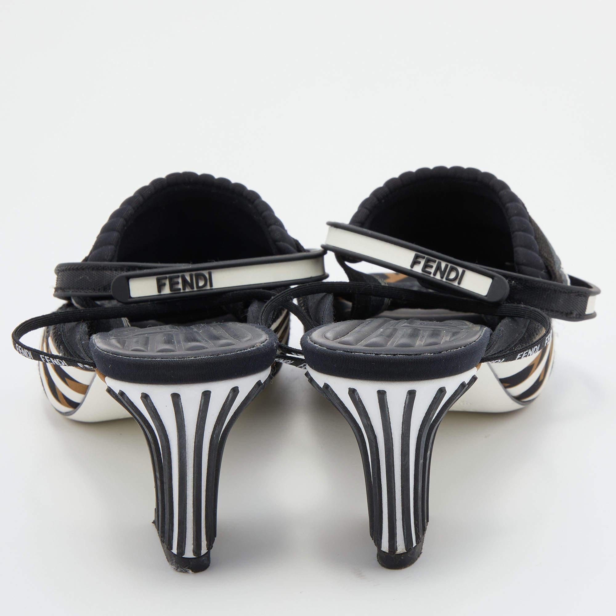 Fendi Black Neoprene And Mesh Freedom FF Patchwork Slingback Sandals Size 38 2