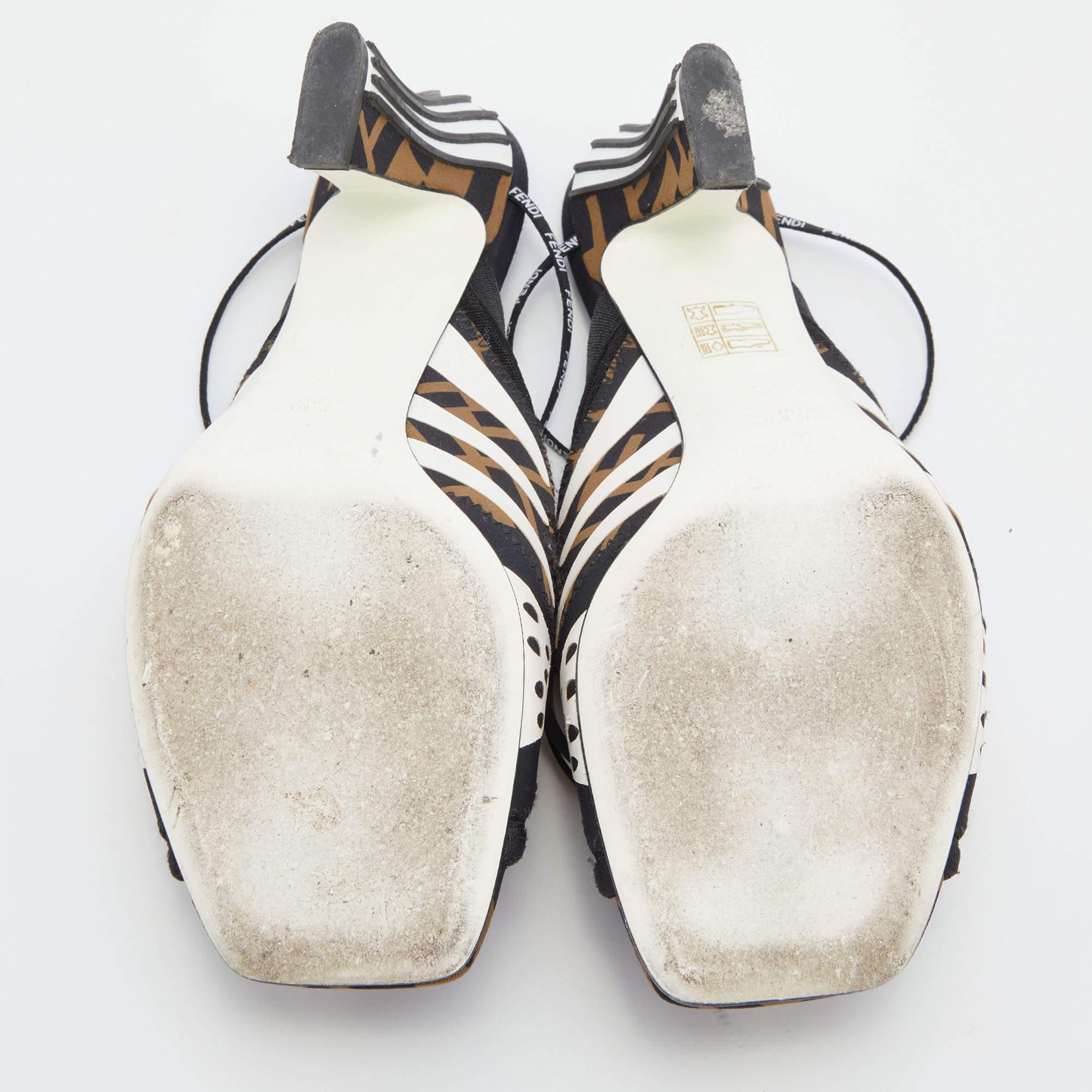 Fendi Black Neoprene And Mesh Freedom FF Patchwork Slingback Sandals Size 38 3