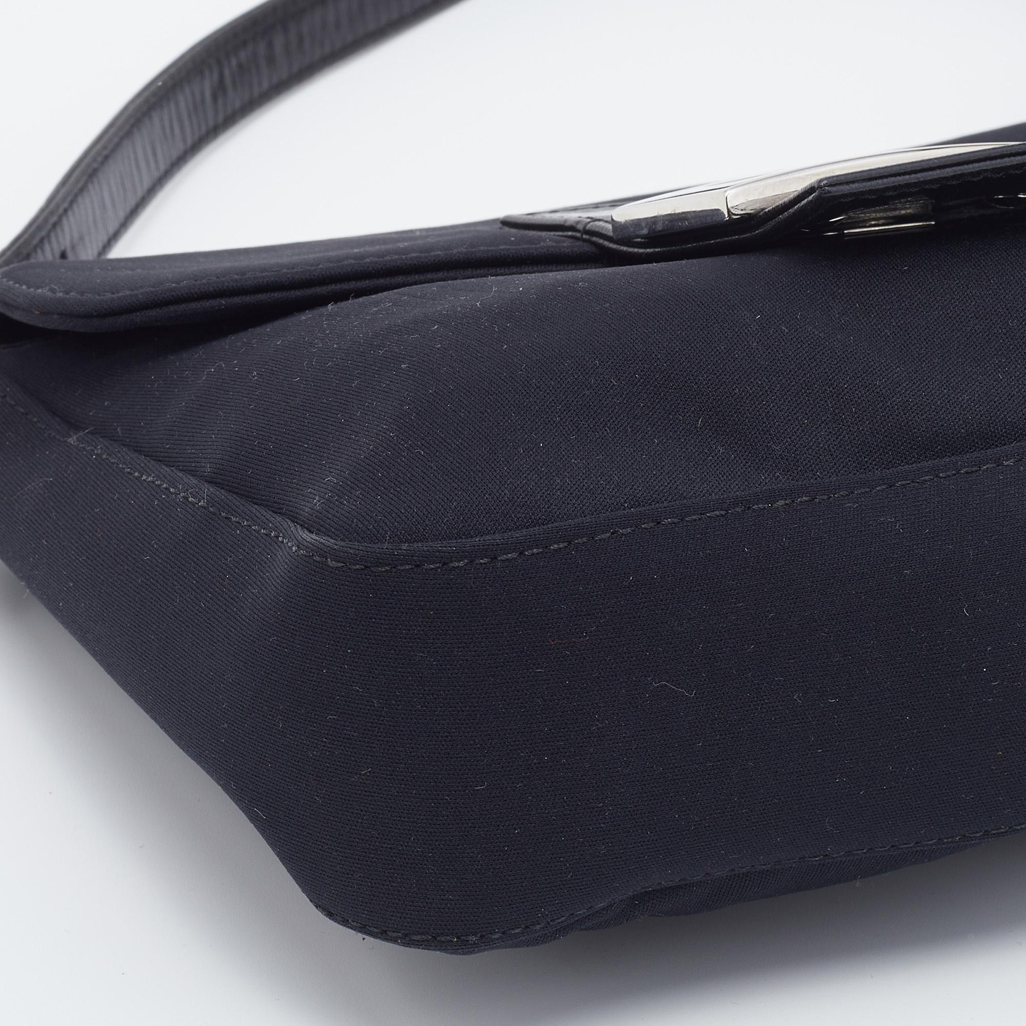 Fendi Black Neoprene and Patent Leather Baguette Bag 6