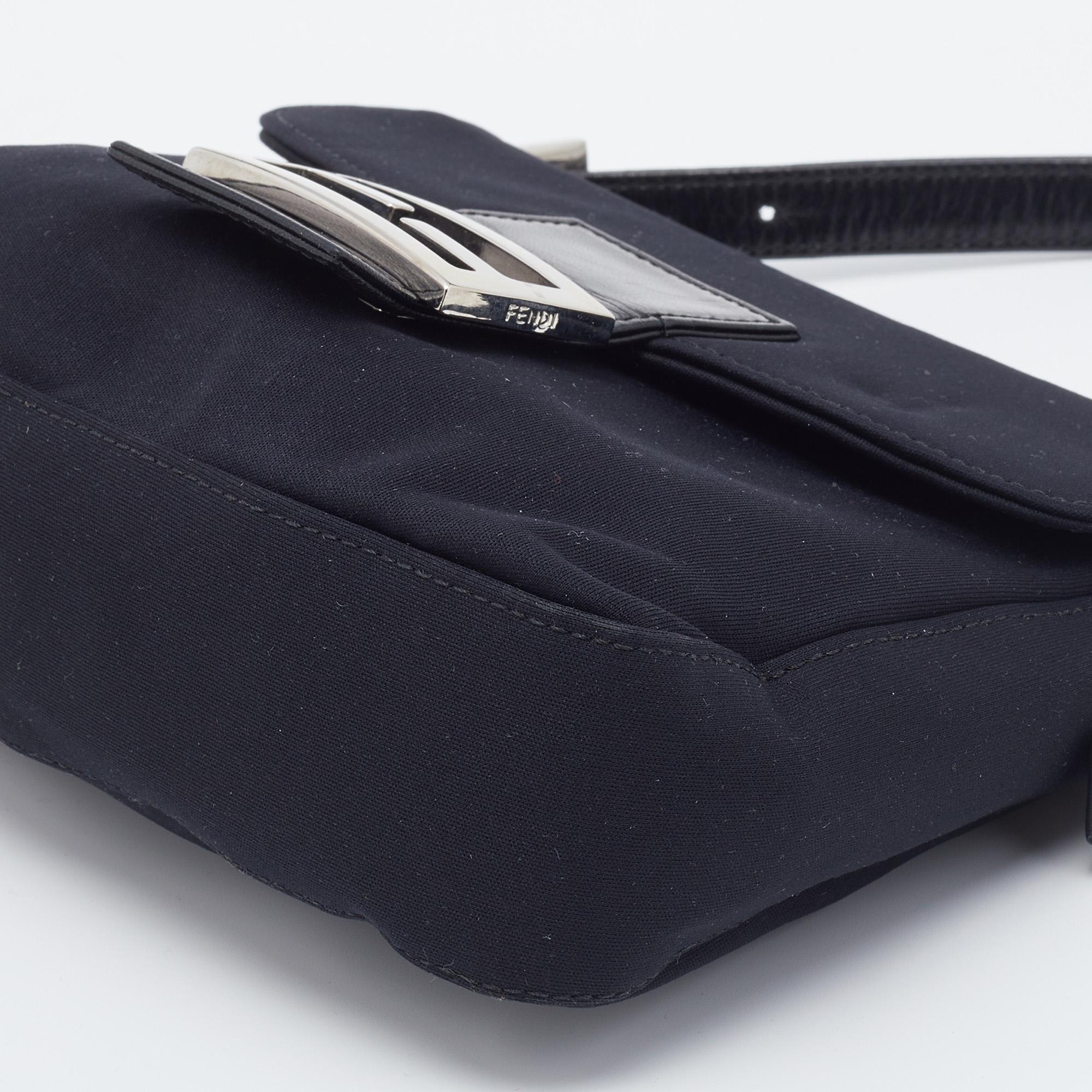 Fendi Black Neoprene and Patent Leather Baguette Bag 7