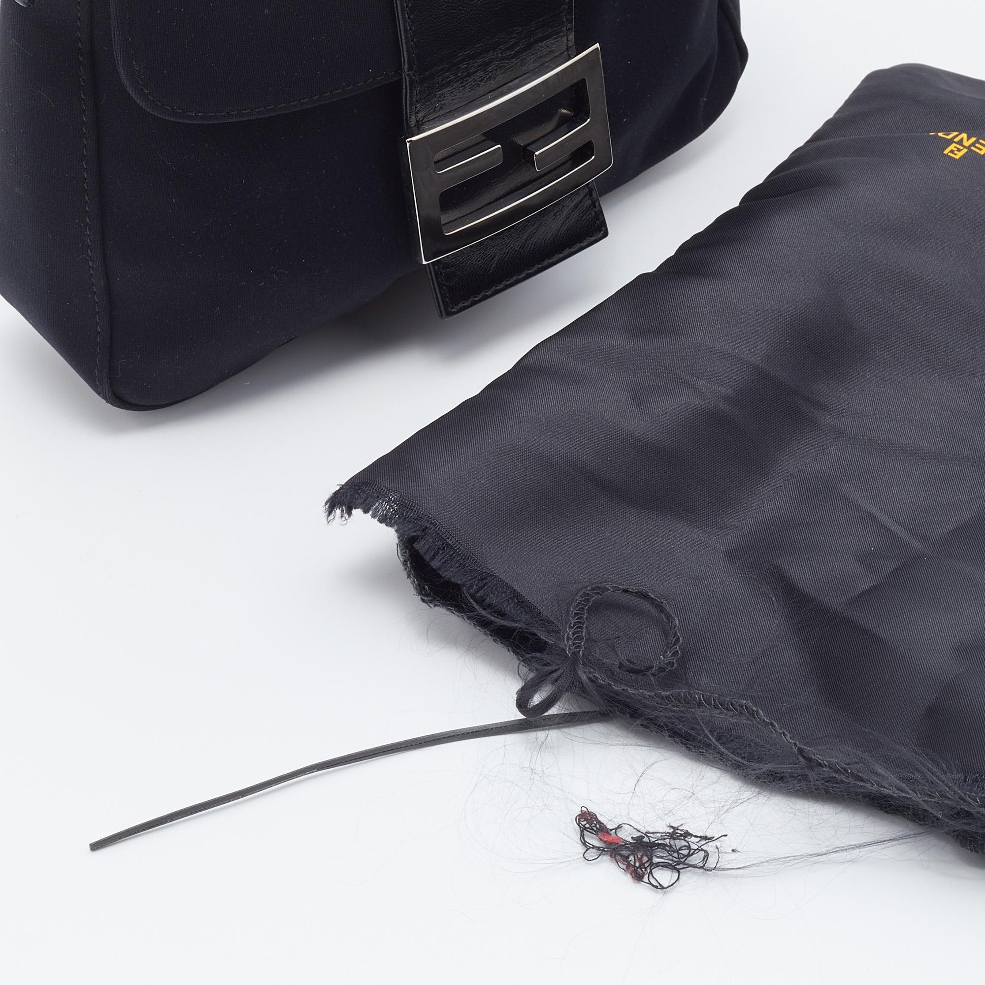 Fendi Black Neoprene and Patent Leather Baguette Bag 1