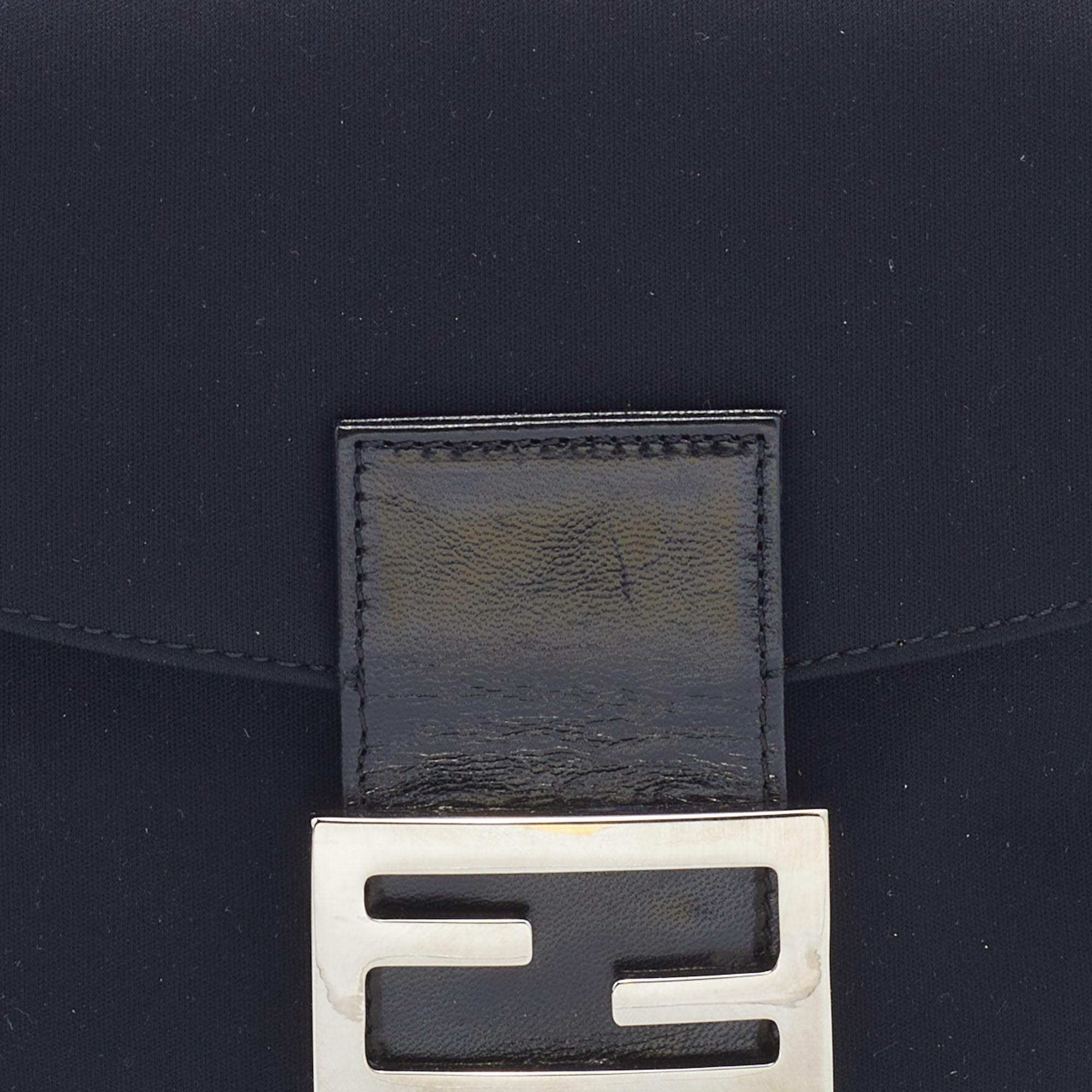 Fendi Black Neoprene and Patent Leather Baguette Bag 2