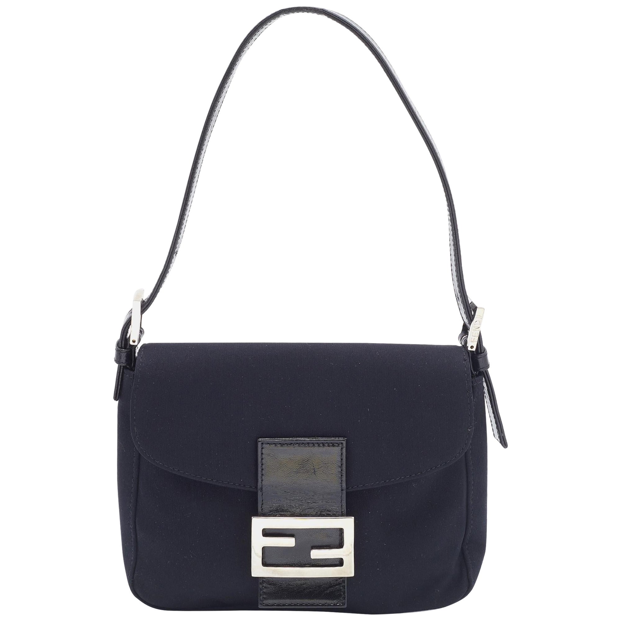 Fendi Black Neoprene and Patent Leather Baguette Bag