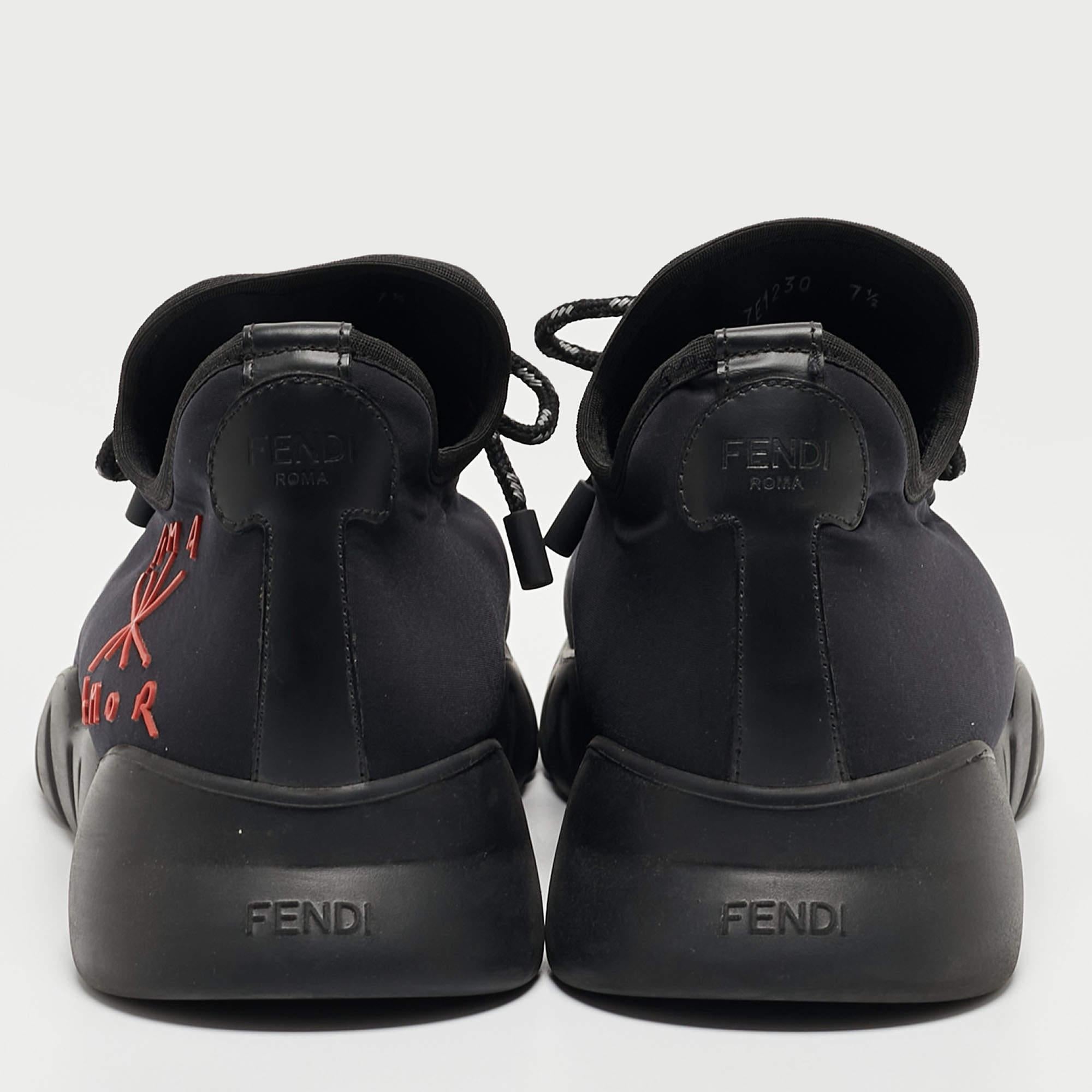 Fendi Black Neoprene Fiend Low Top Sneakers Size 41.5 For Sale 2