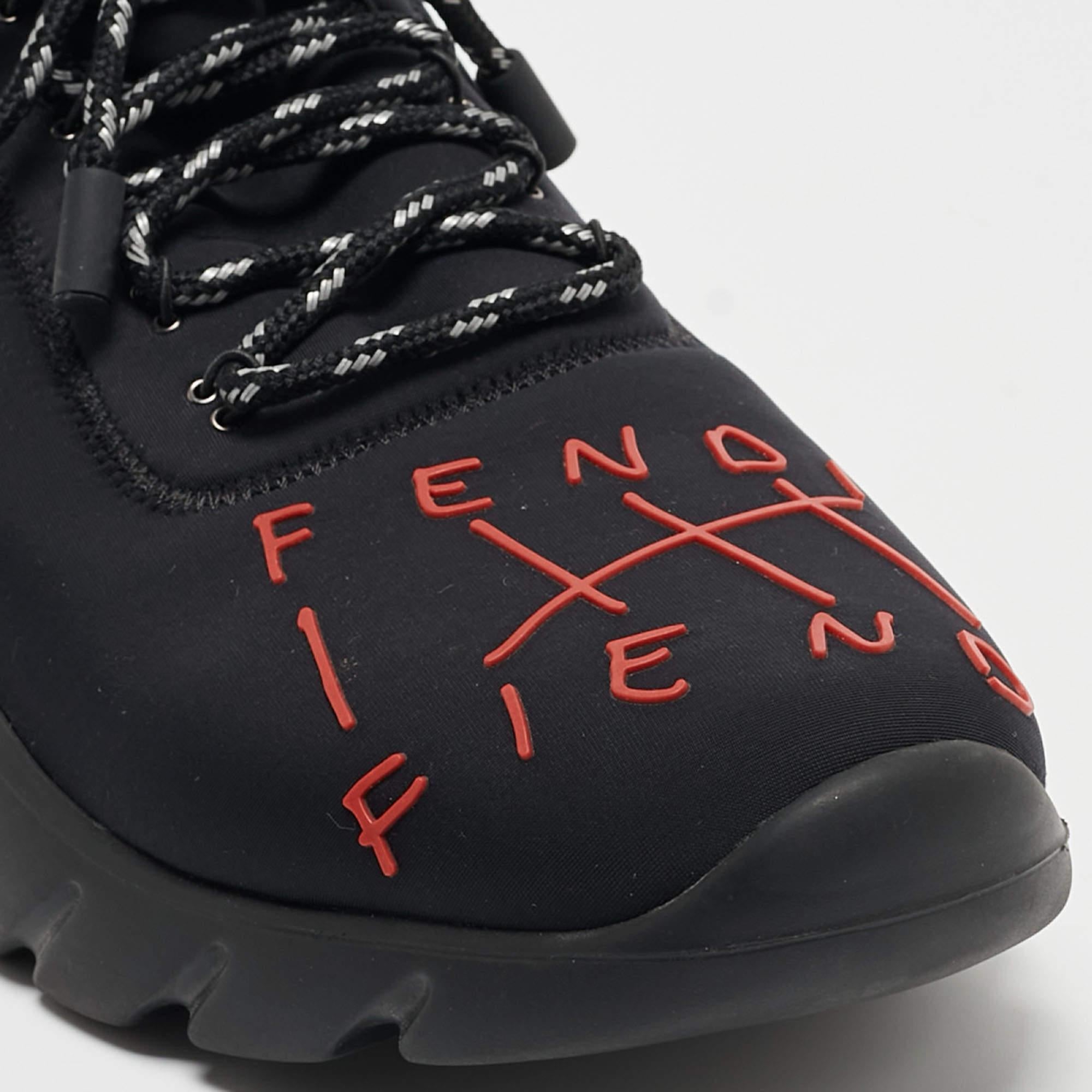 Fendi Black Neoprene Fiend Low Top Sneakers Size 41.5 For Sale 3