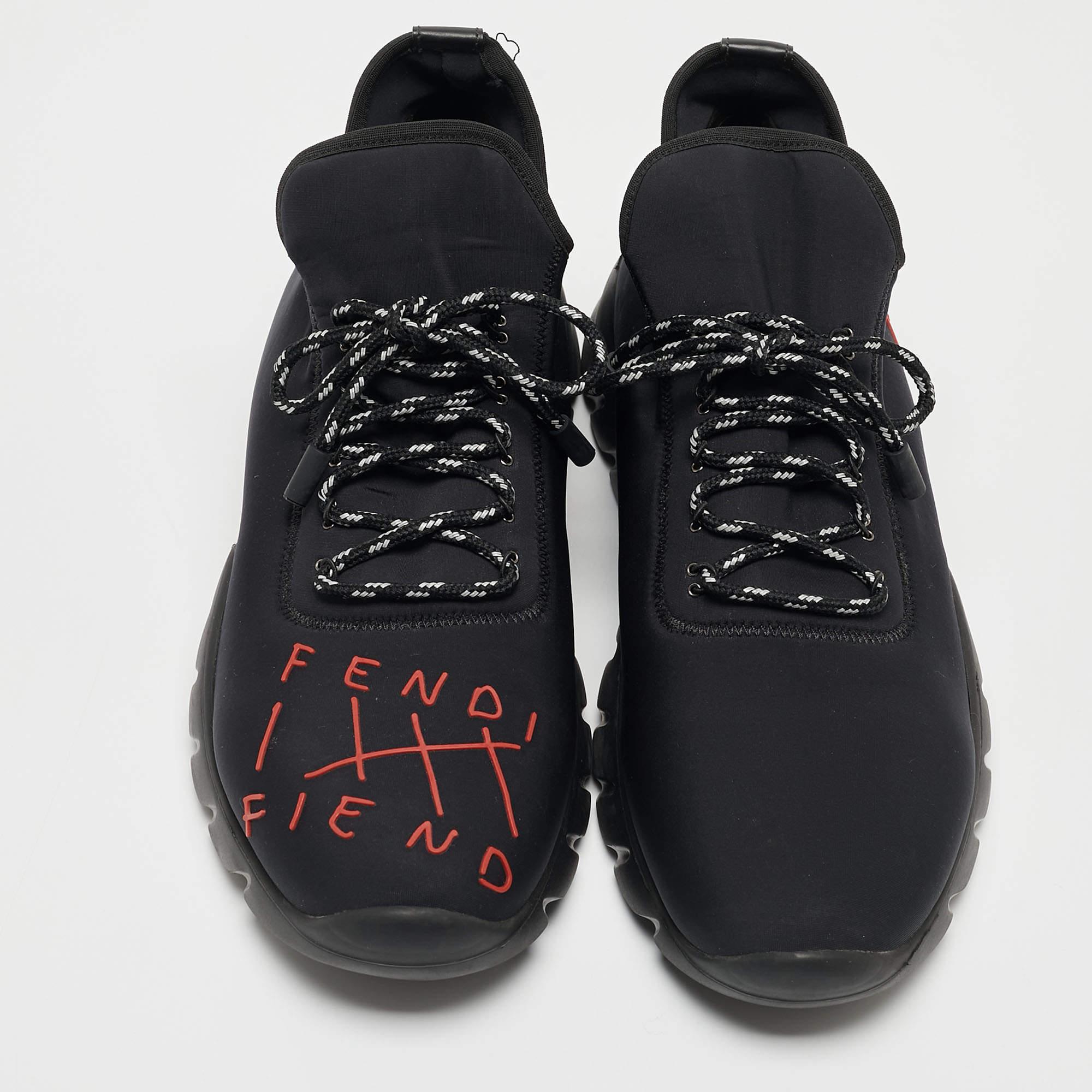 Fendi Black Neoprene Fiend Low Top Sneakers Size 41.5 For Sale 4