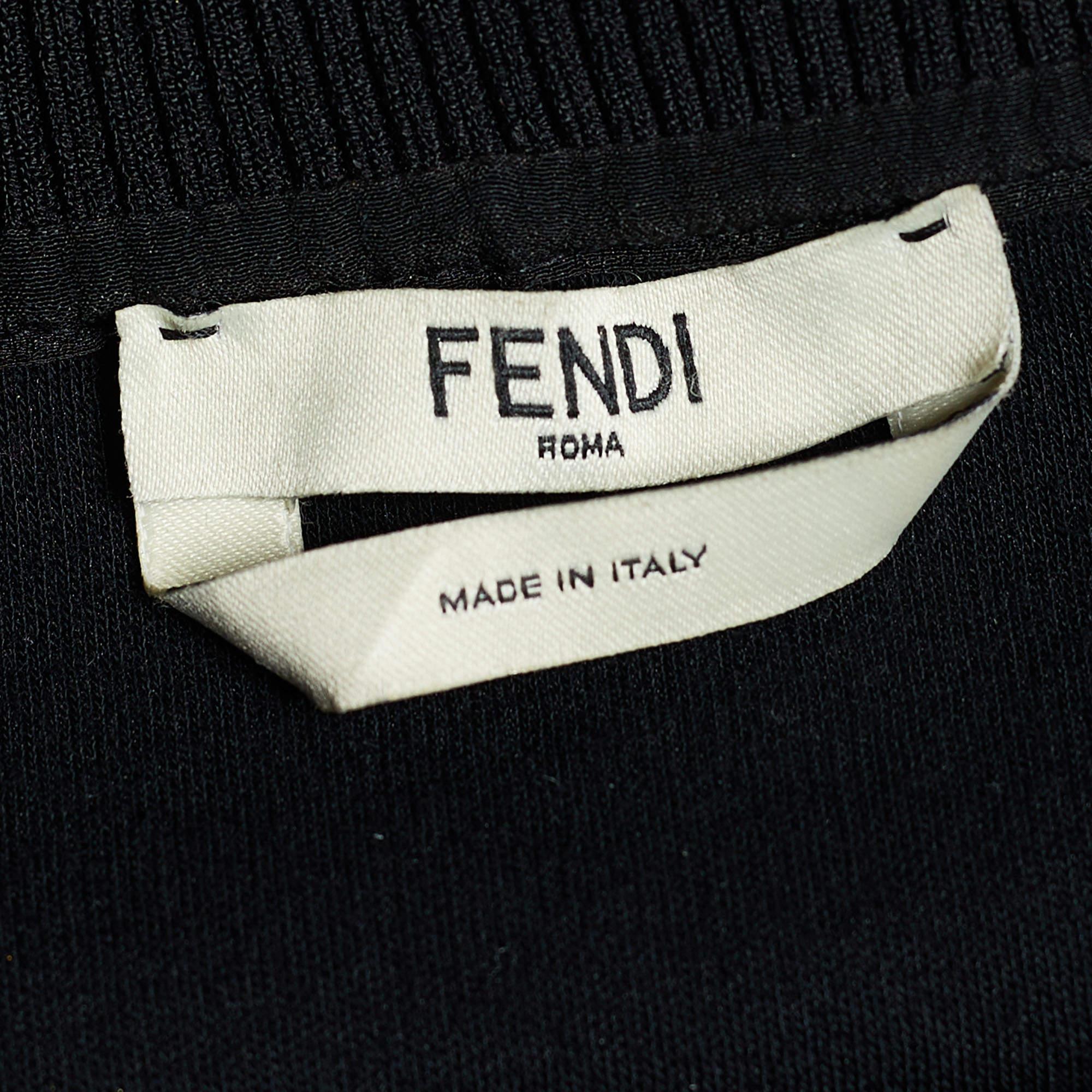Fendi Black Neoprene Karlito Fur Applique Cropped Jumper M 2