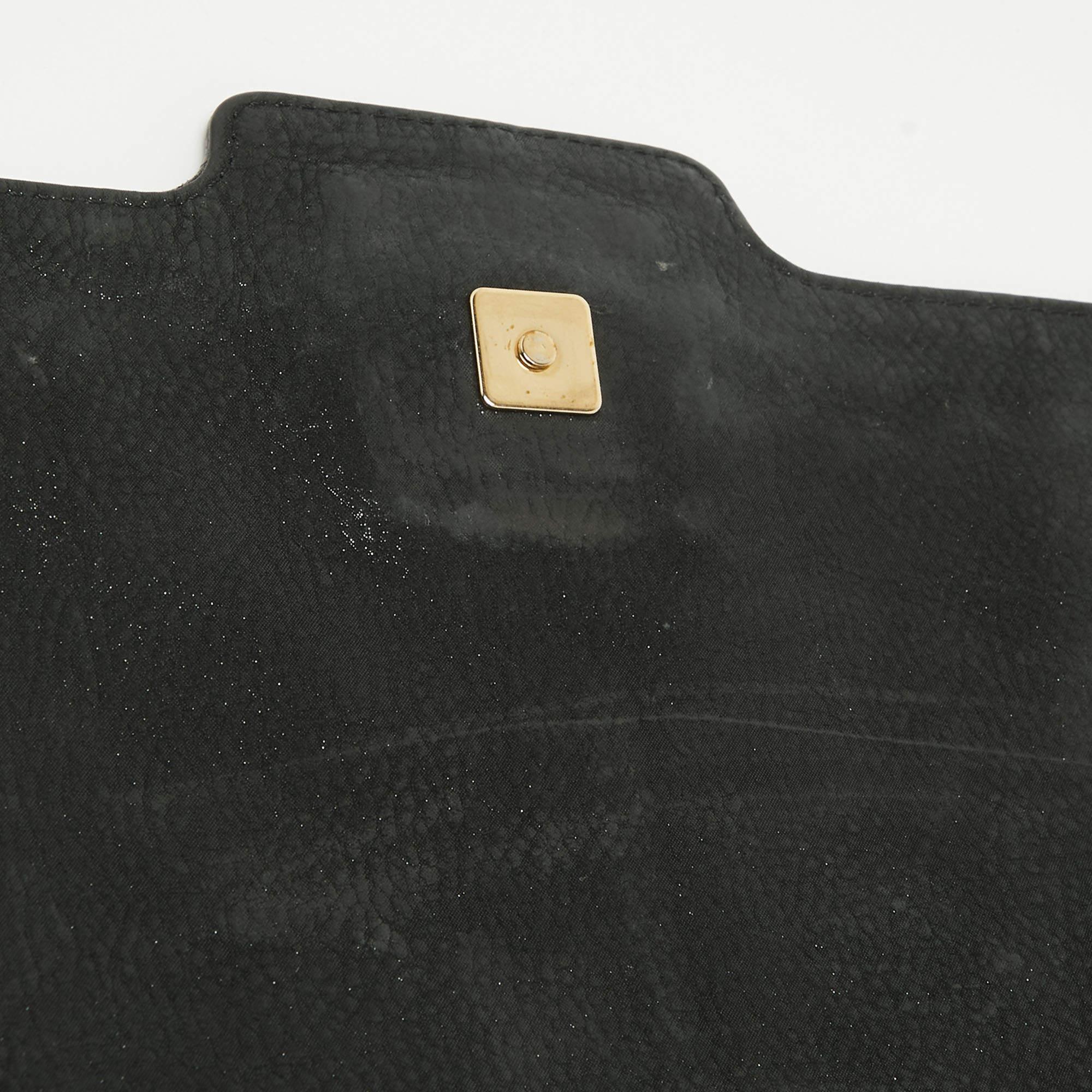Fendi Black Nubuck Shimmer Leather FF Flap Bag For Sale 11