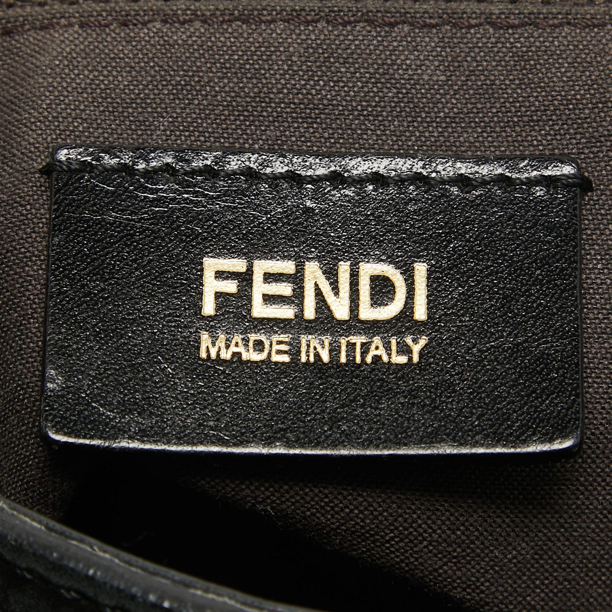 Women's Fendi Black Nubuck Shimmer Leather FF Flap Bag For Sale