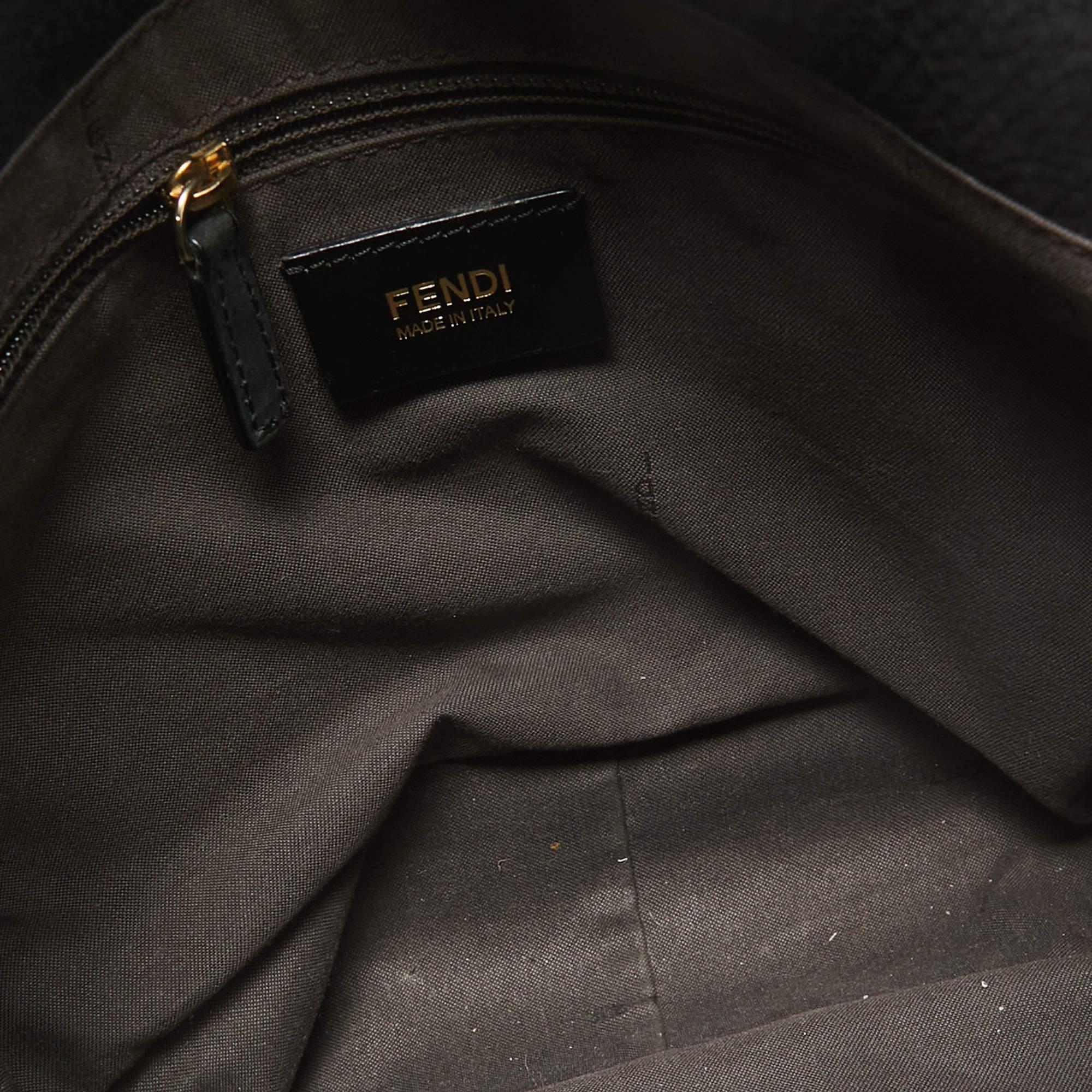 Fendi Black Nubuck Shimmer Leather FF Flap Bag For Sale 2