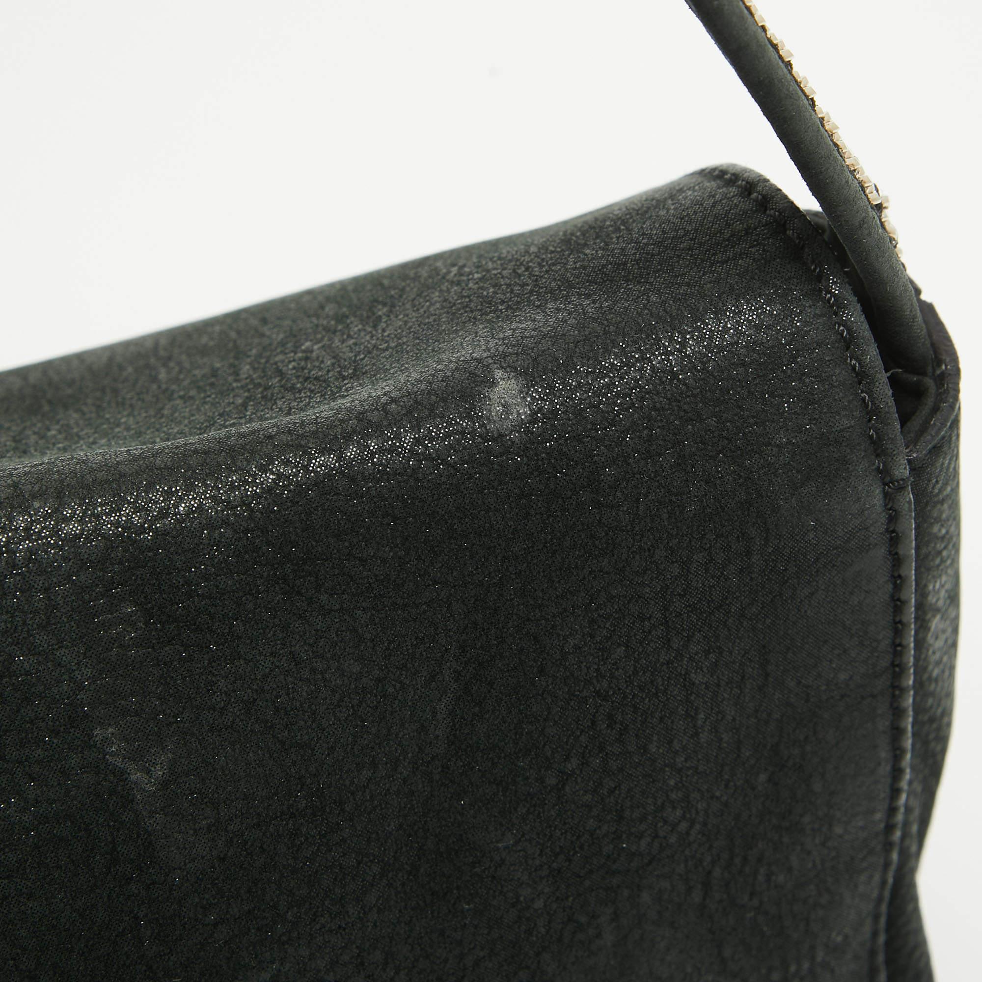 Fendi Black Nubuck Shimmer Leather FF Flap Bag For Sale 5
