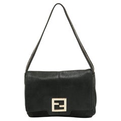 Fendi Black Nubuck Shimmer Leather FF Flap Bag