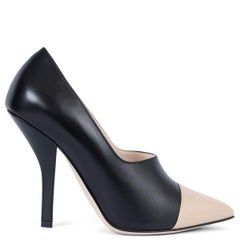 FENDI black & nude leather POINTE TOE Pumps Shoes 38.5