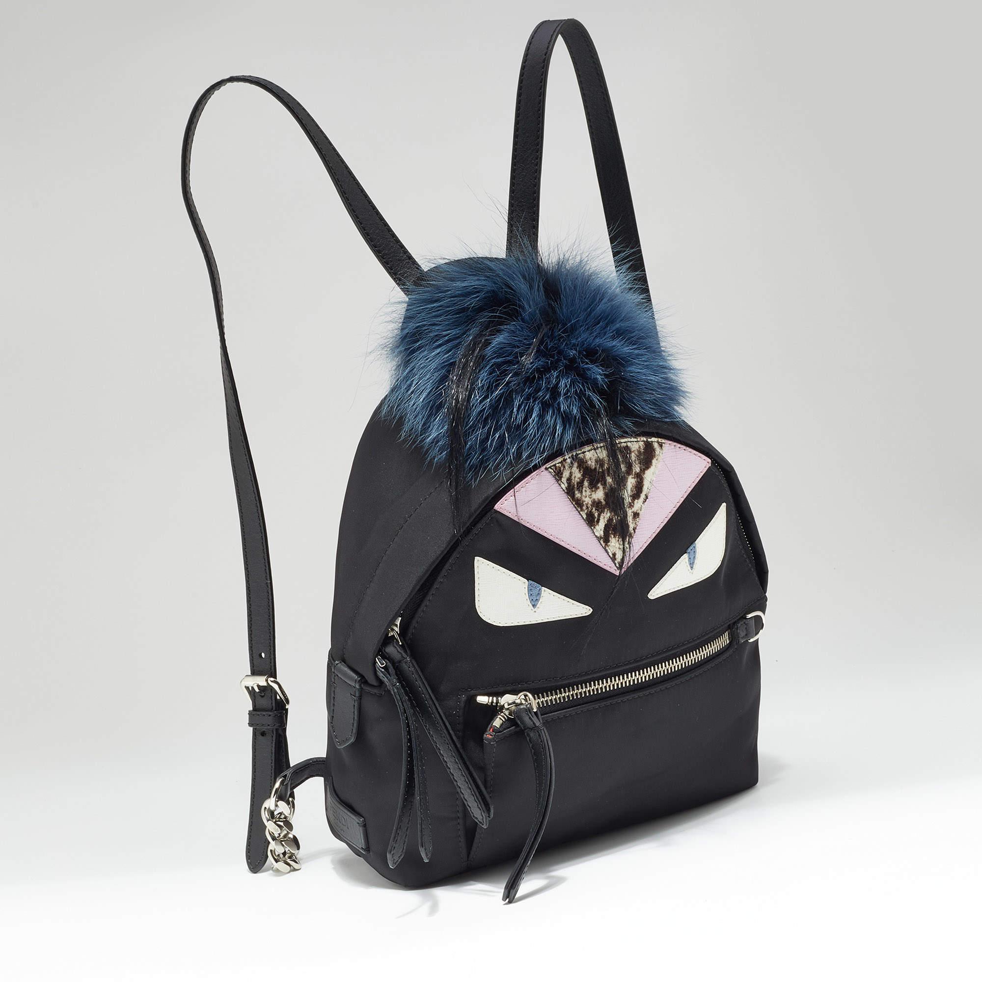 Women's Fendi Black Nylon and Leather Mini Monster Eye Backpack